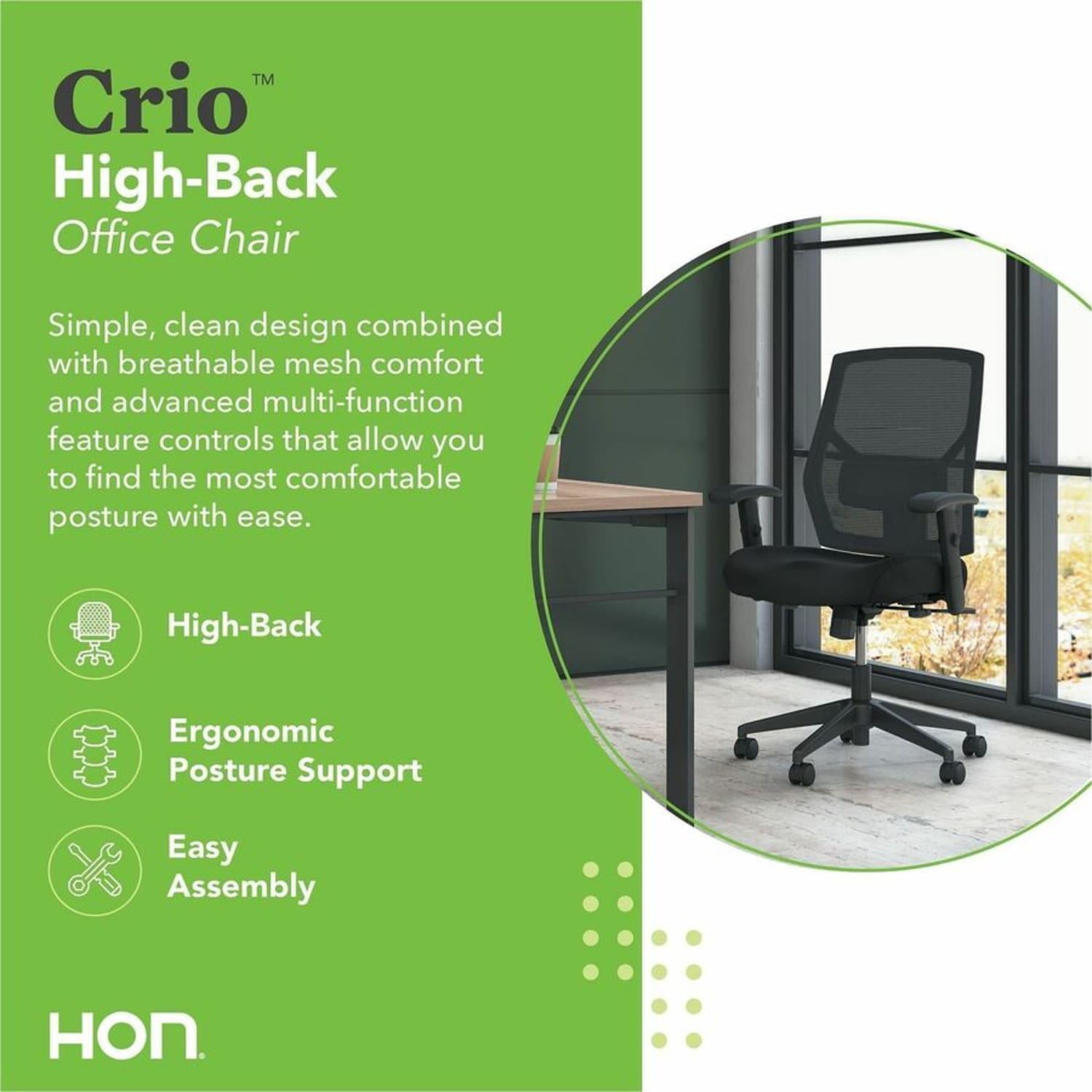 HON Crio Fabric Mid-Back Task Chair, Black - Image 10