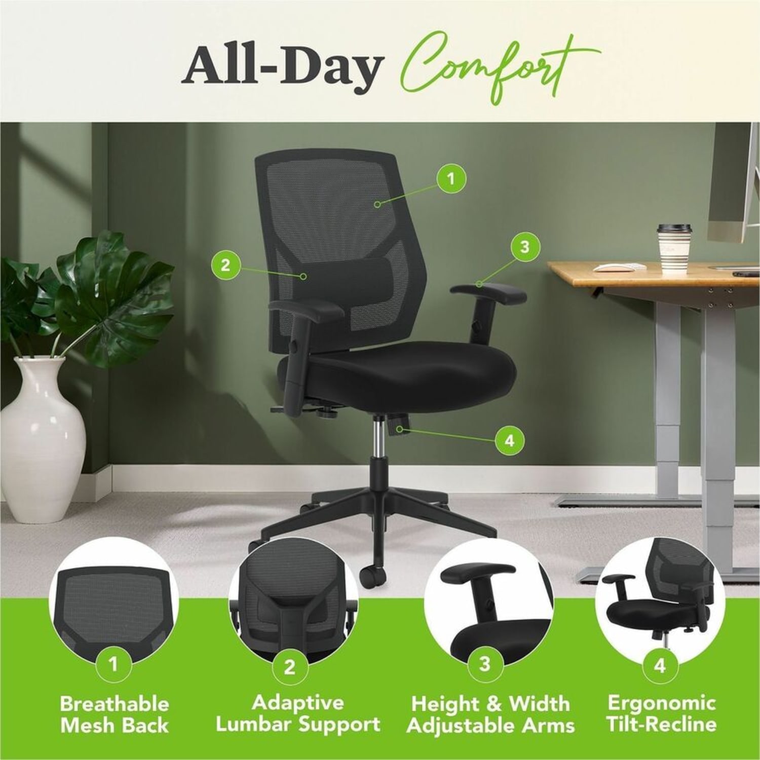 HON Crio Fabric Mid-Back Task Chair, Black - Image 11