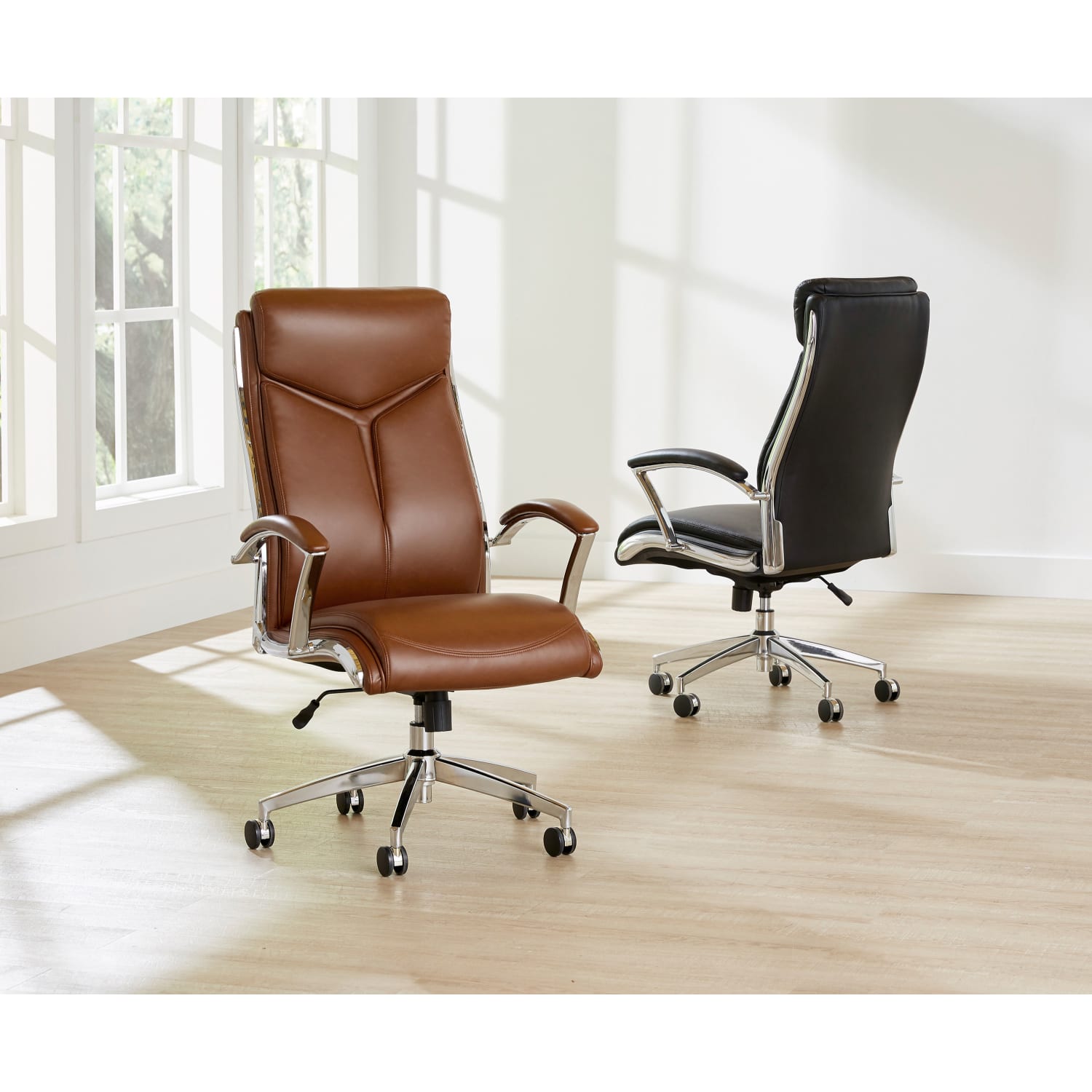 Realspace Modern Comfort Verismo Bonded Leather High Back Executive Office Chair BlackChrome BIFMA Compliant PopularChairscom