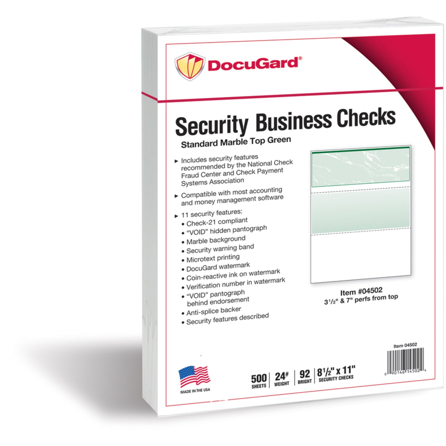 DocuGard High Security Green Marble Business Checks with 11 Features to Prevent Fraud - Letter - 8 1/2in x 11in - 24 lb Basis Weight - Erasure Protection, Watermarked - Marble Green - 500 / Ream - Image 3