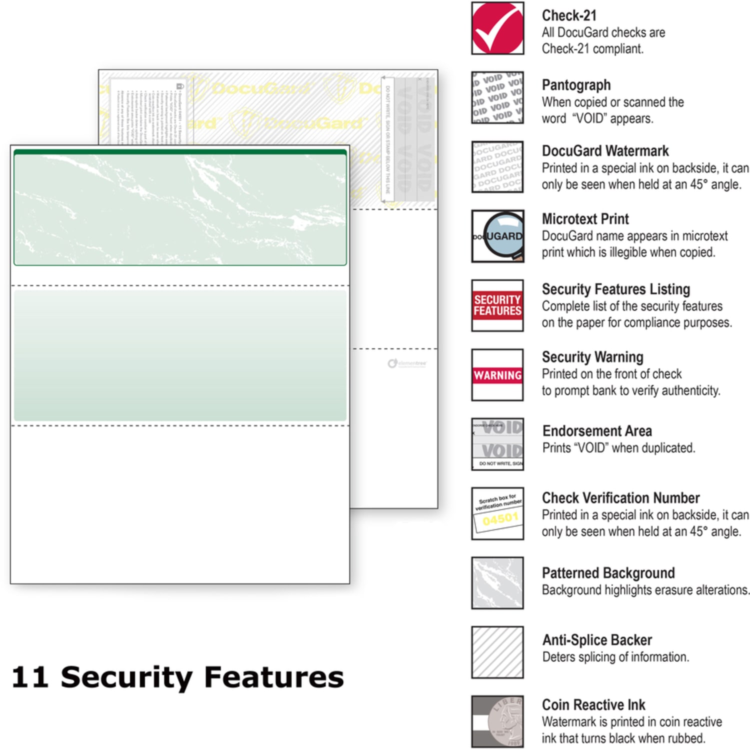 DocuGard High Security Green Marble Business Checks with 11 Features to Prevent Fraud - Letter - 8 1/2in x 11in - 24 lb Basis Weight - Erasure Protection, Watermarked - Marble Green - 500 / Ream - Image 6