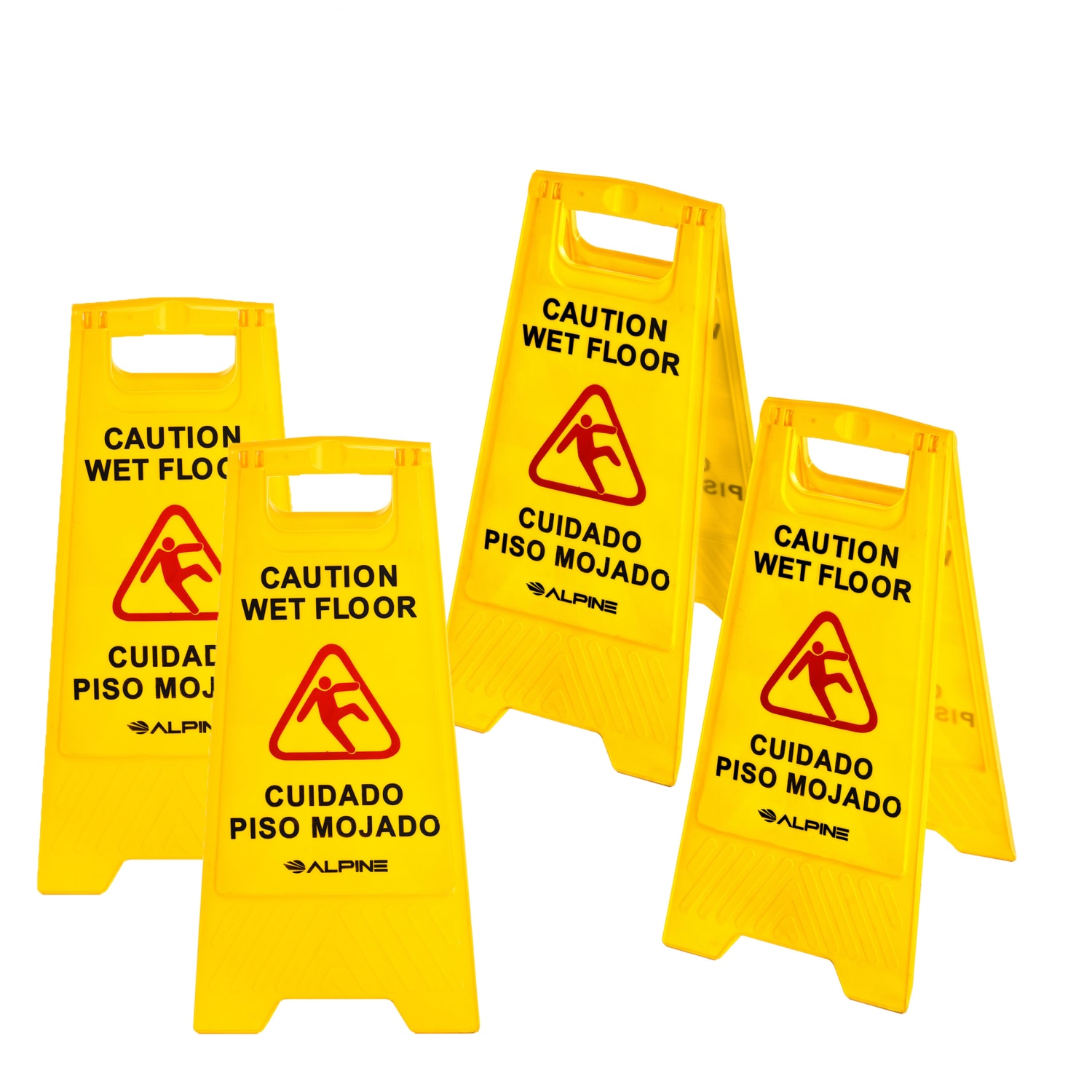 Alpine Caution Wet Floor Signs, 24in, Yellow, Pack Of 4 Signs