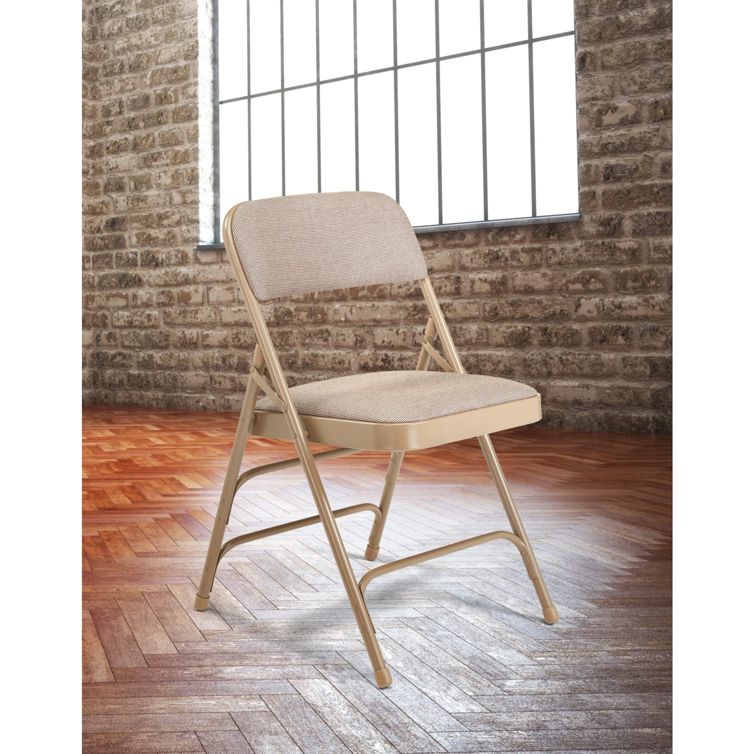 National Public Seating Upholstered Triple Brace Folding Chairs Beige Set Of 4 Chairs PopularChairscom