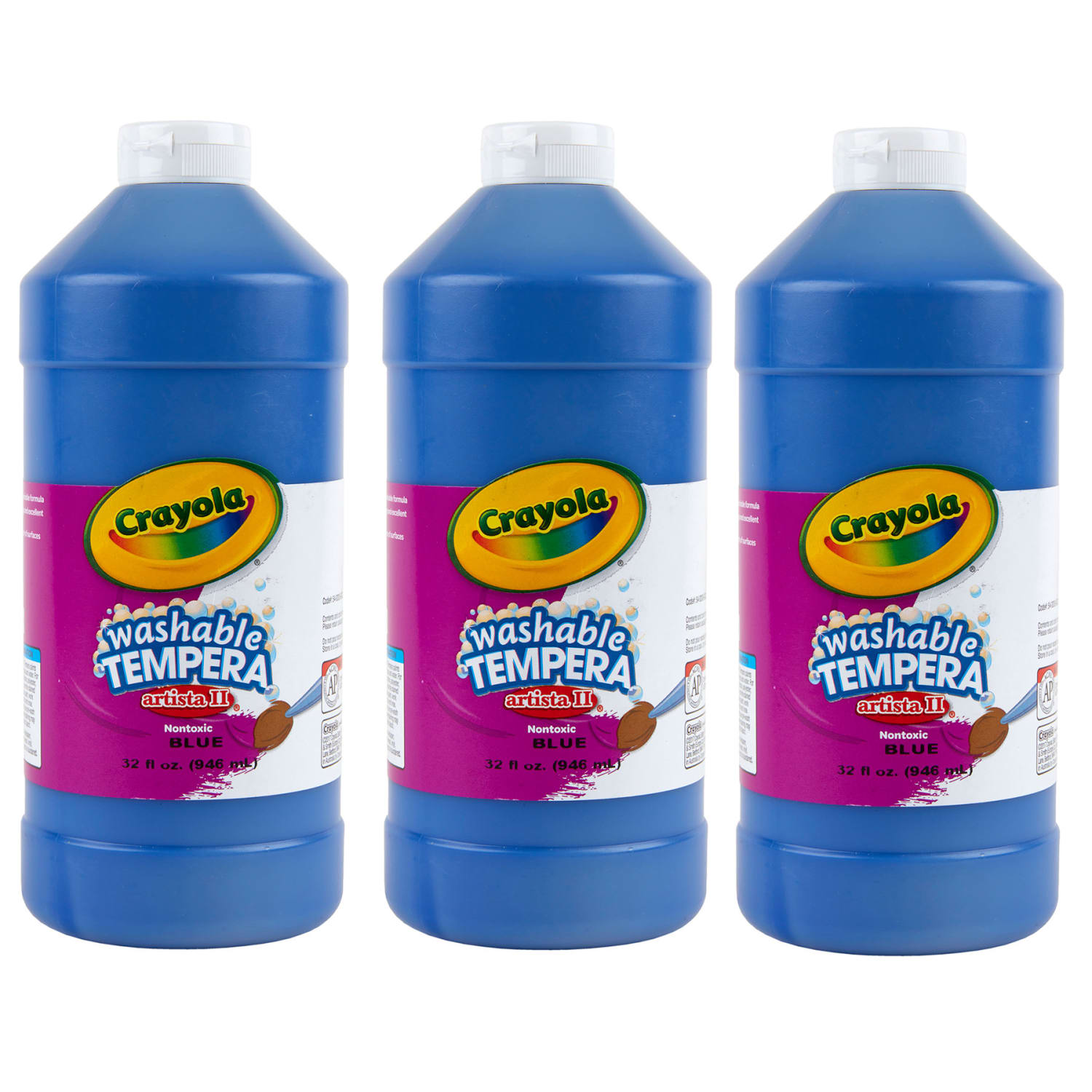 Crayola Artista II Washable Tempera Paint, 32 oz, Blue, Pack Of 3
