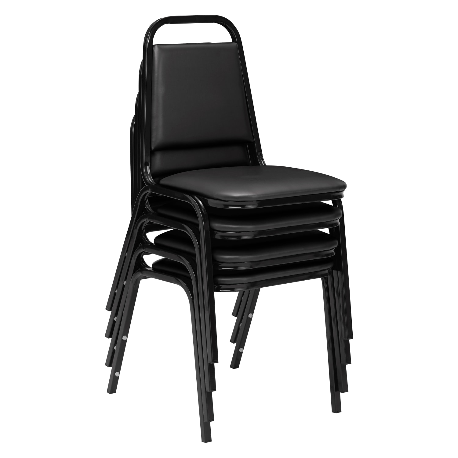 National Public Seating Square Back Padded Vinyl Seat, Banquet Stack Chair, 15 3/4in Seat Width, Black Seat/Black Frame, Set of 4 - Image 3