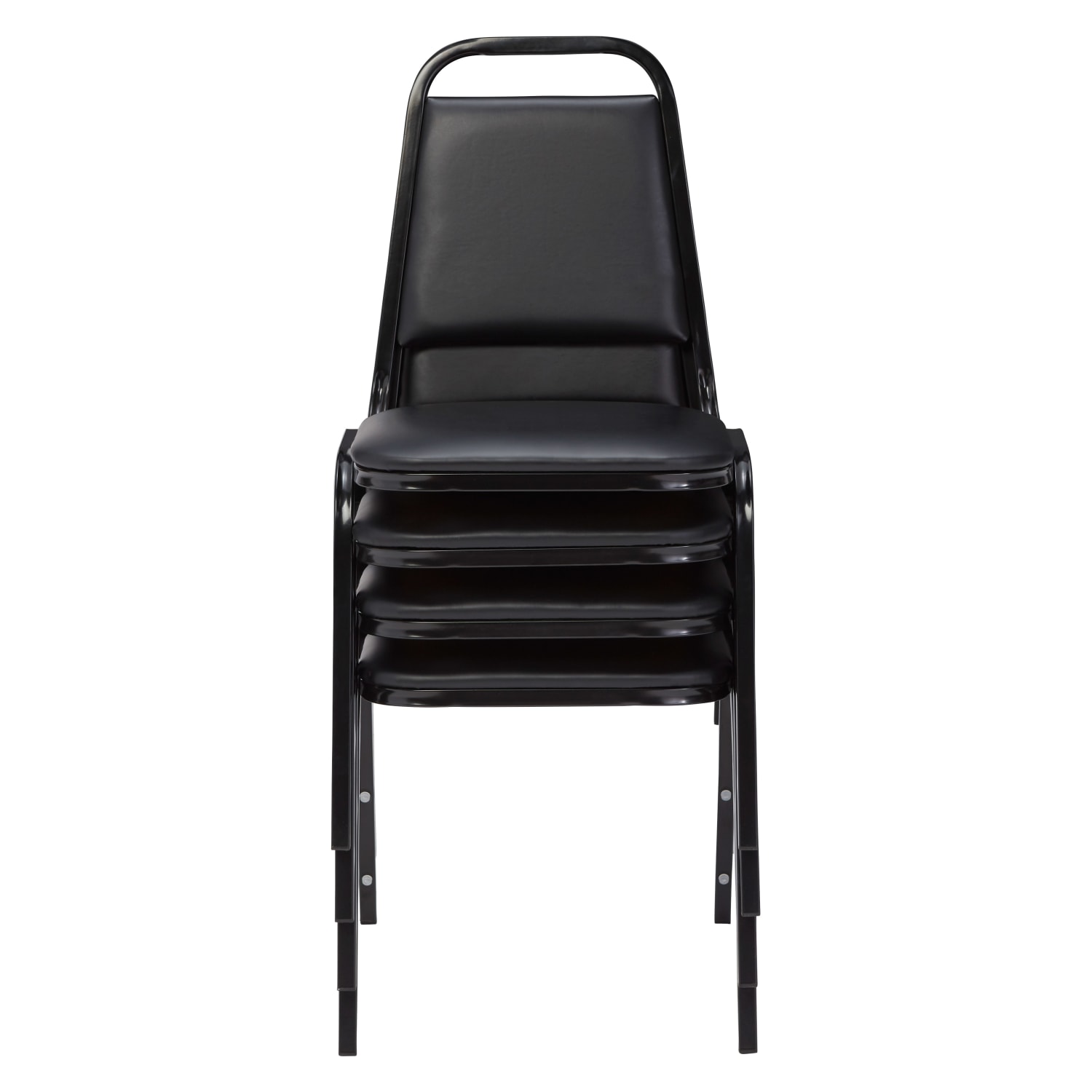 National Public Seating Square Back Padded Vinyl Seat, Banquet Stack Chair, 15 3/4in Seat Width, Black Seat/Black Frame, Set of 4 - Image 4