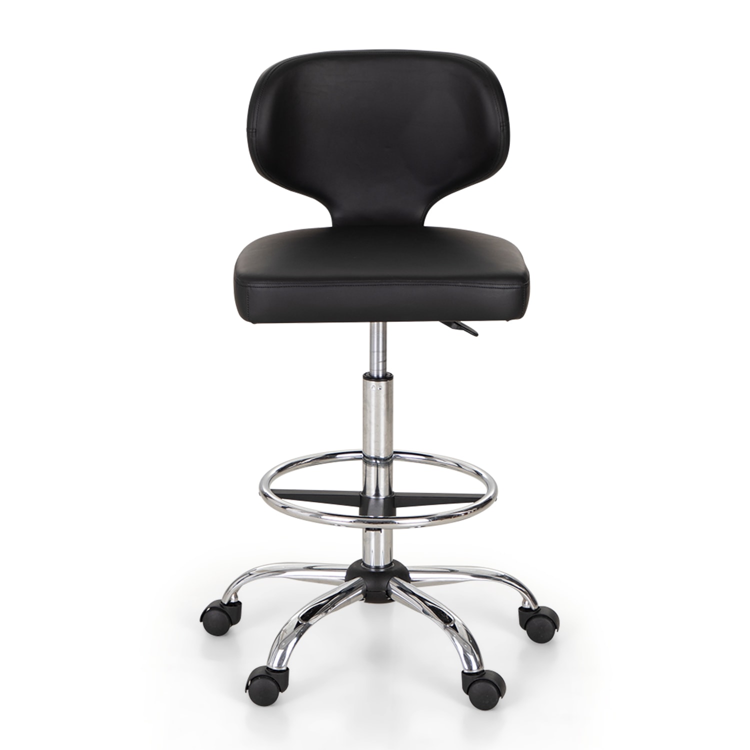 ALPHA HOME Adjustable Ergonomic Faux Leather Office Drafting Chair With Back, Black - Image 3