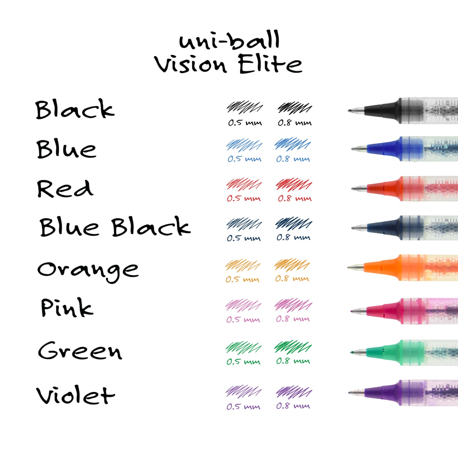 uni-ball Vision Elite Rollerball Pens, Ultra-Fine Point, 0.5 mm, Black Barrel, Blue Ink, Pack Of 12 Pens - Image 6