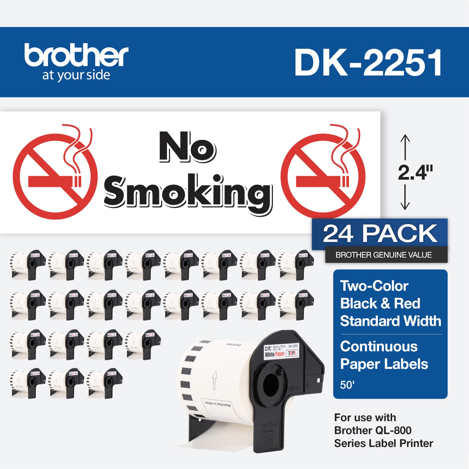 Brother Genuine DK-225124PK Continuous Length Replacement Labels, 2-7/16in x 50ft, White, Box Of 24 Rolls - Image 3