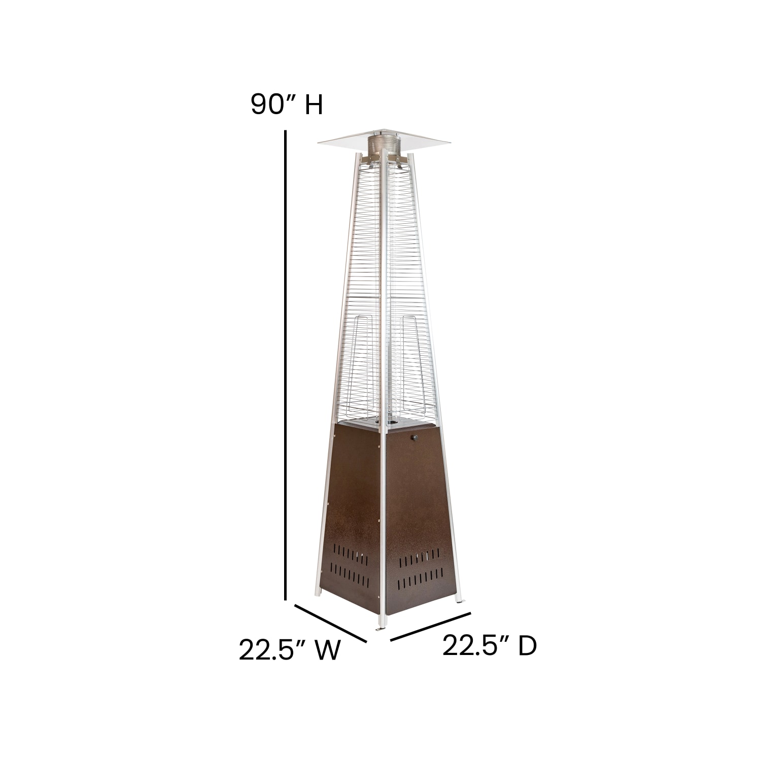 Flash Furniture Sol Stainless-Steel Pyramid 42,000 BTU Outdoor Propane Heater With Wheels, 90inH x 22-1/4inW x 22-1/4inD, Bronze - Image 6
