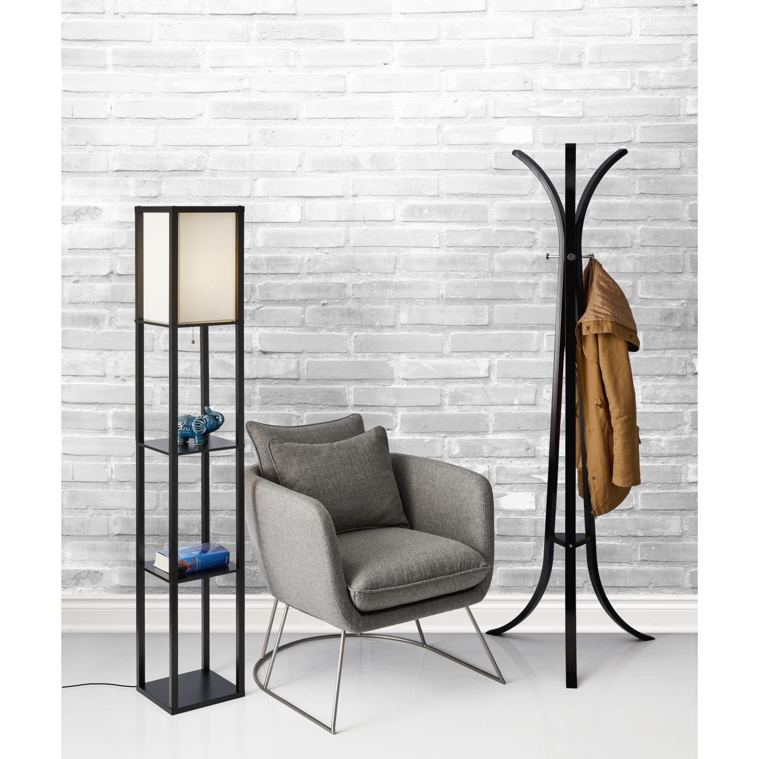 Adesso Wright Shelf Floor Lamp, 63in, Black/Natural - Image 5