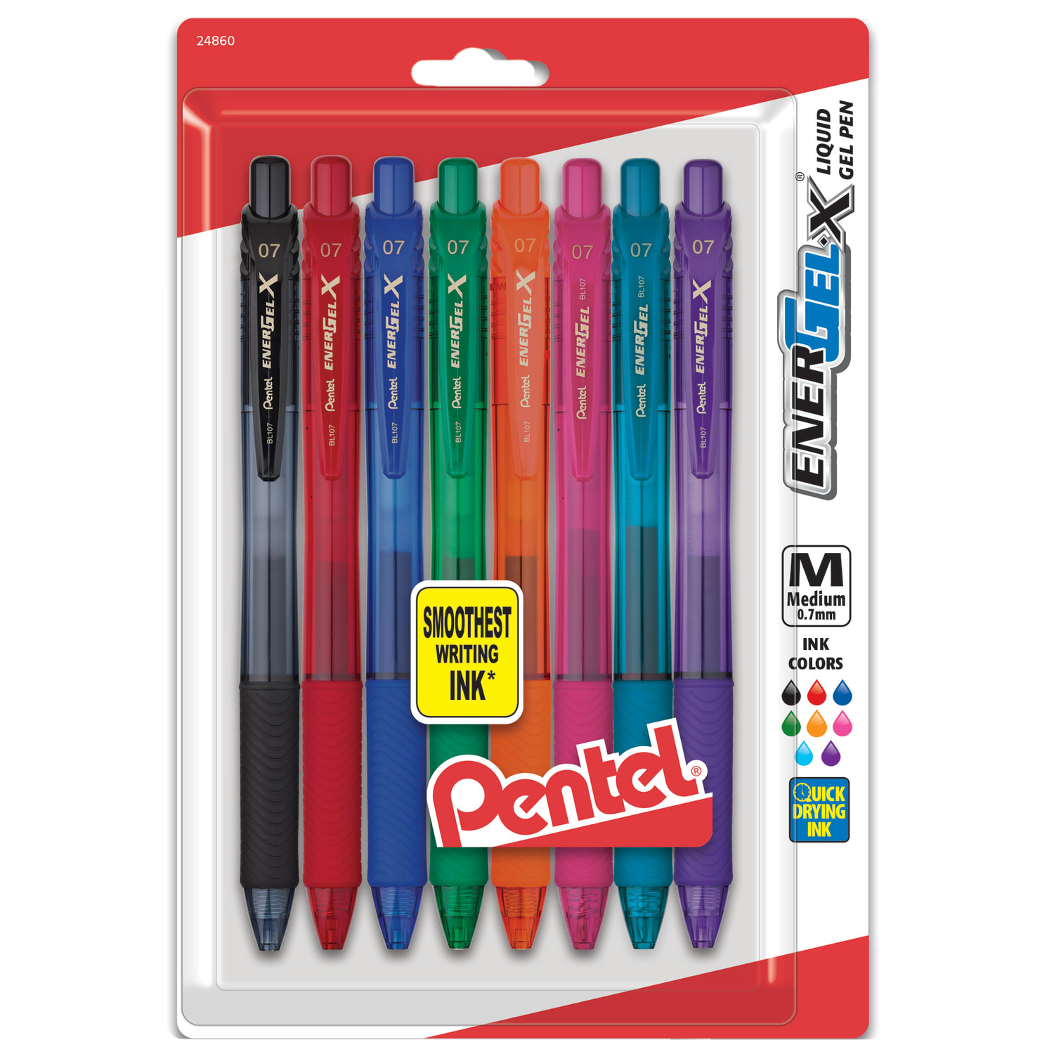 Pentel EnerGel-X RollerGel Pens, Medium Point, 0.7 mm, 84% Recycled, Assorted Barrels, Assorted Ink Colors, Pack Of 8 Pens