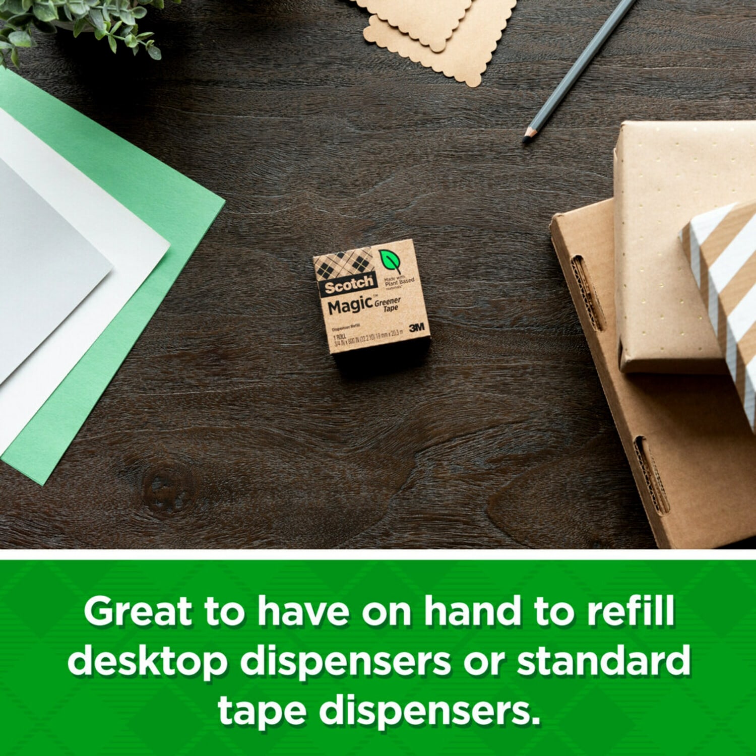 Scotch Greener Magic Tape, Invisible, 24 Tape Rolls, 3/4 in x 900 in, 65% Recycled, Home Office Supplies and School Supplies for College and Classrooms. - Image 6