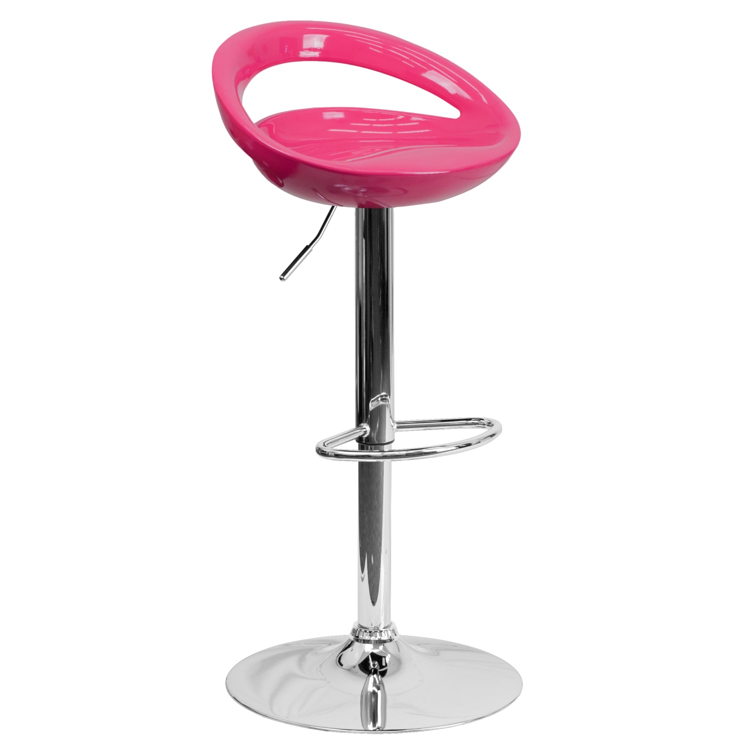 Flash Furniture Contemporary Plastic Adjustable Height Barstool with Rounded Cutout Back and Chrome Base, Pink - Image 3