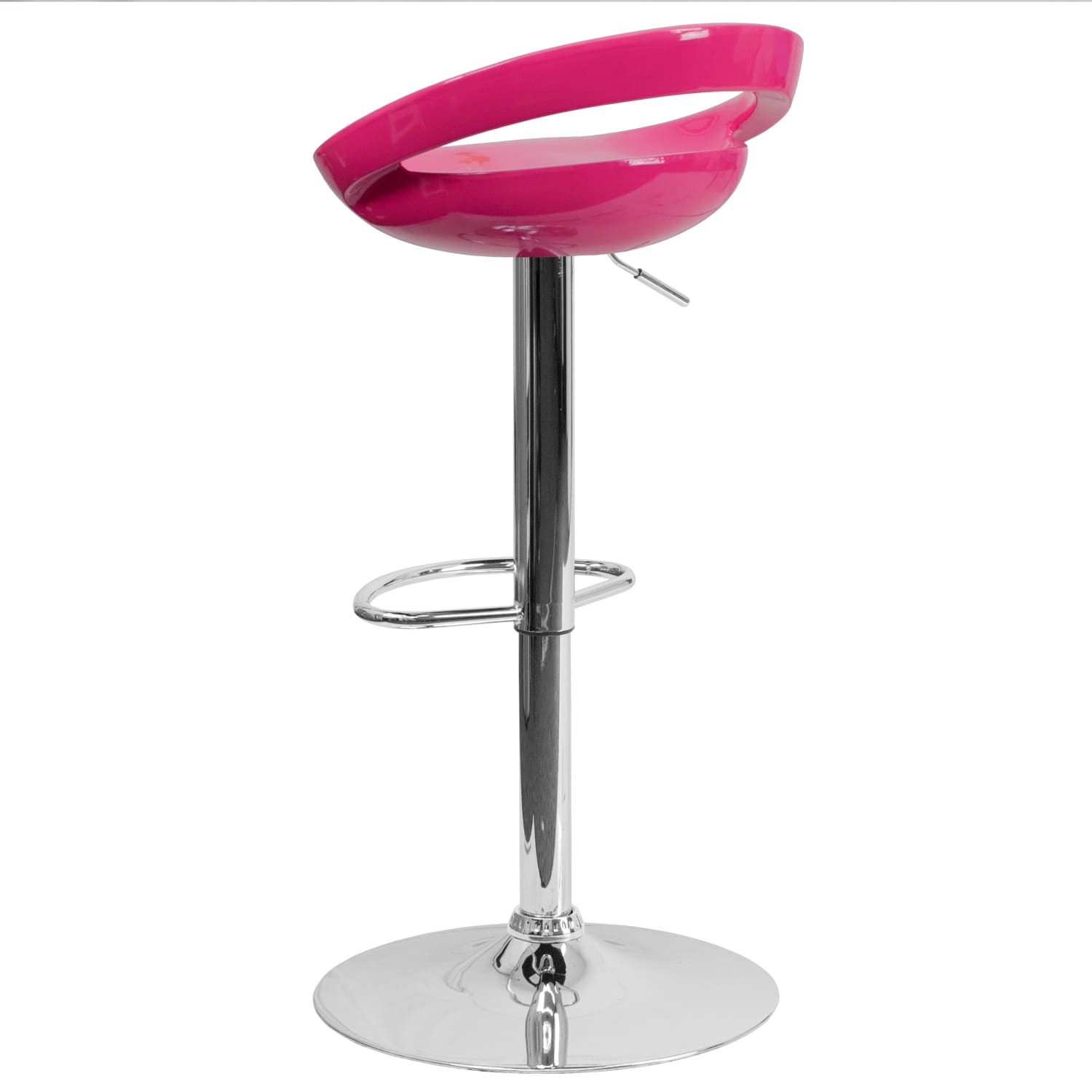 Flash Furniture Contemporary Plastic Adjustable Height Barstool with Rounded Cutout Back and Chrome Base, Pink - Image 5