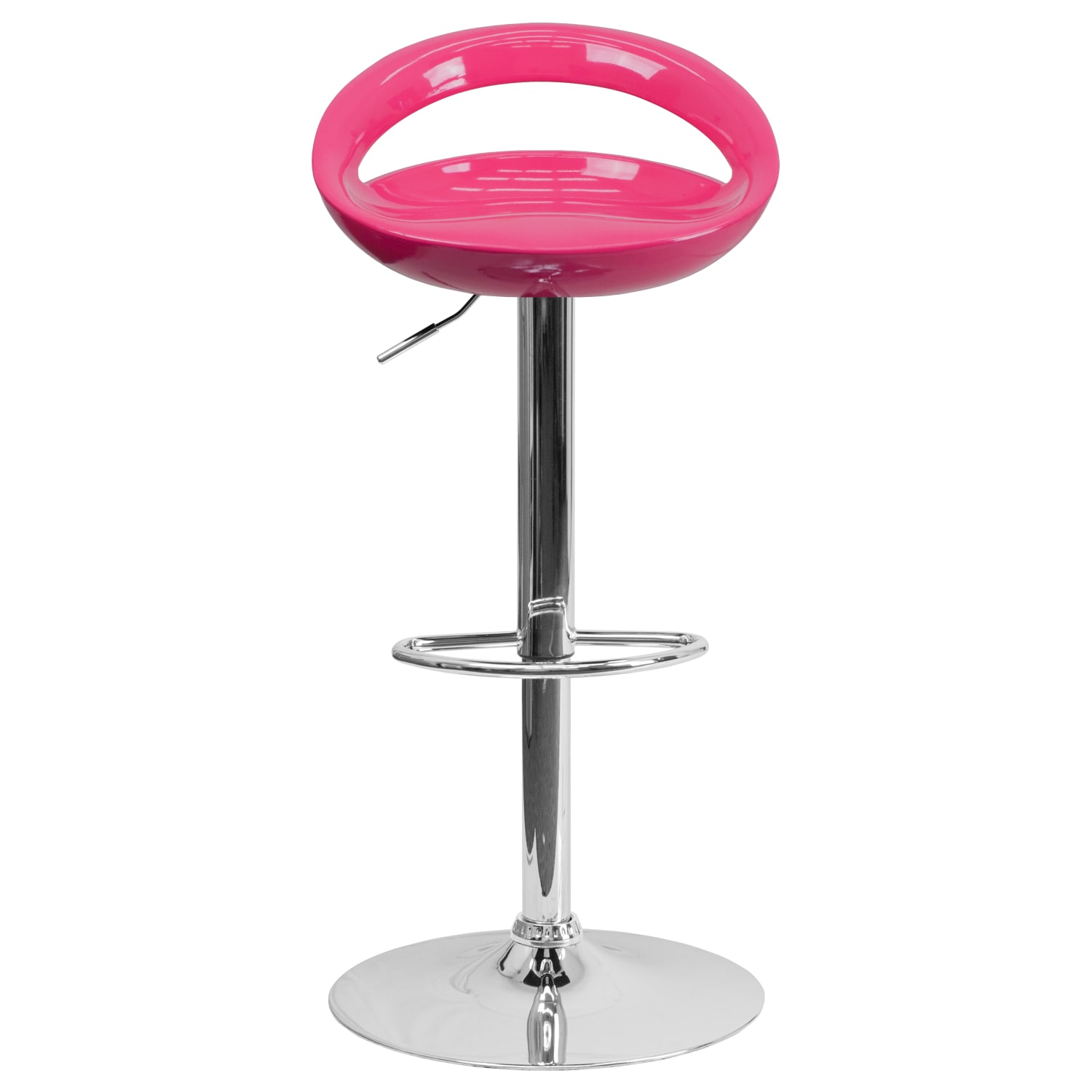 Flash Furniture Contemporary Plastic Adjustable Height Barstool with Rounded Cutout Back and Chrome Base, Pink - Image 7