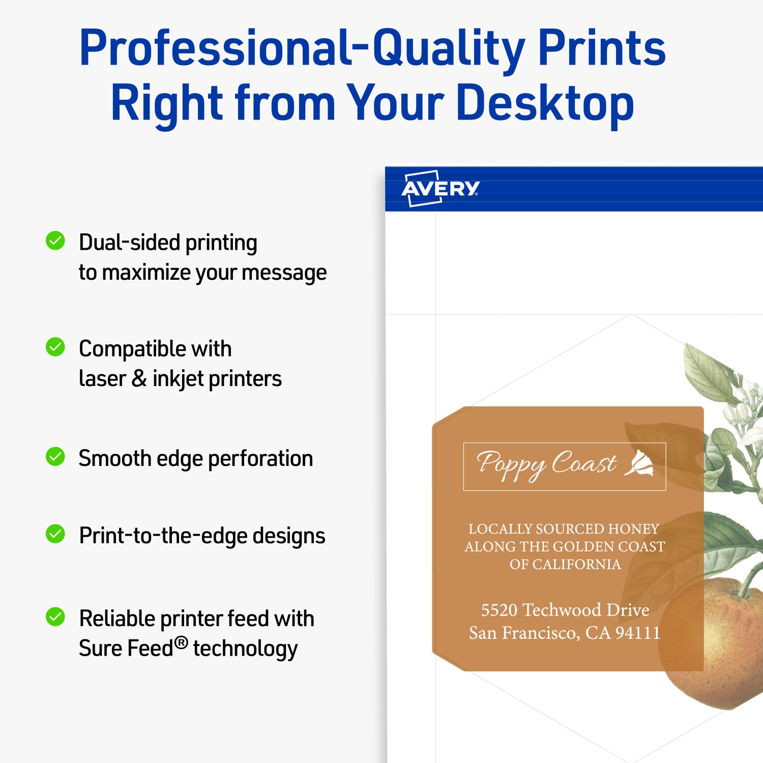 Avery Print-To-The-Edge Flat Cards With Sure Feed Technology, 3-1/2inx4in Hexagon, Matte White, Pack Of 40 - Image 3