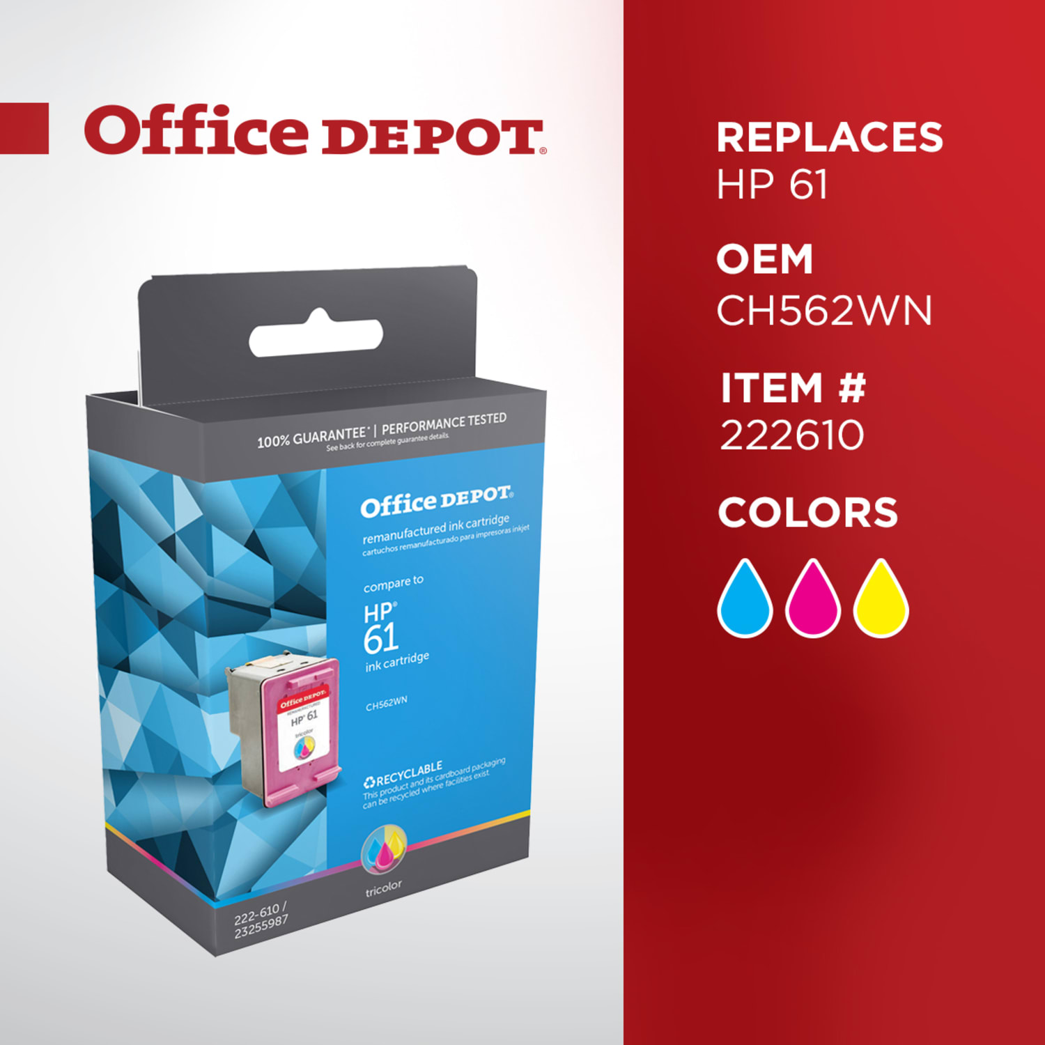 Office Depot Brand Remanufactured Tri-Color Ink Cartridge Replacement For HP 61 - Image 6