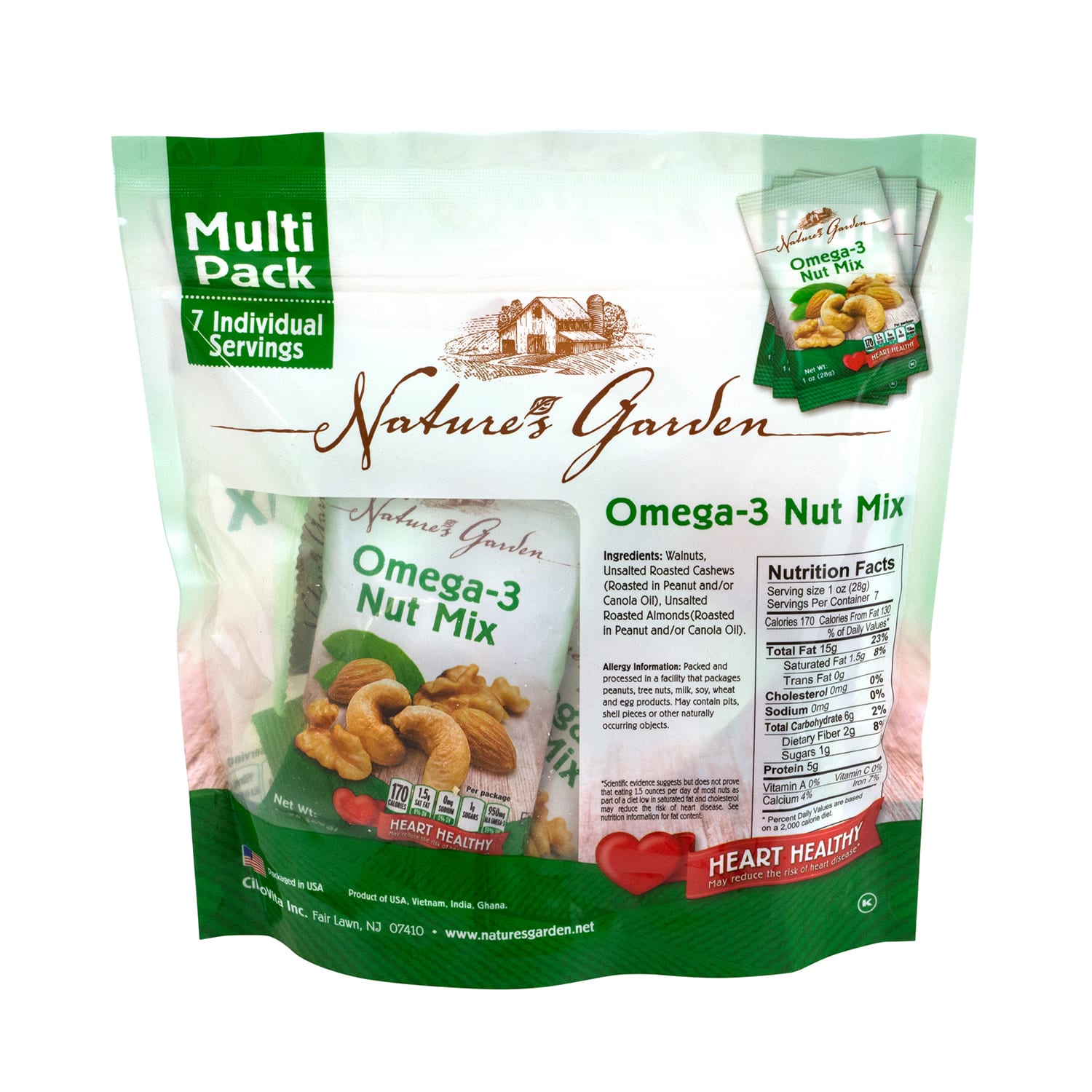 Natures Garden Omega-3 Nut Mix, 1.2 Oz, 7 Pouches Per Bag, Pack Of 6 Bags - Image 3