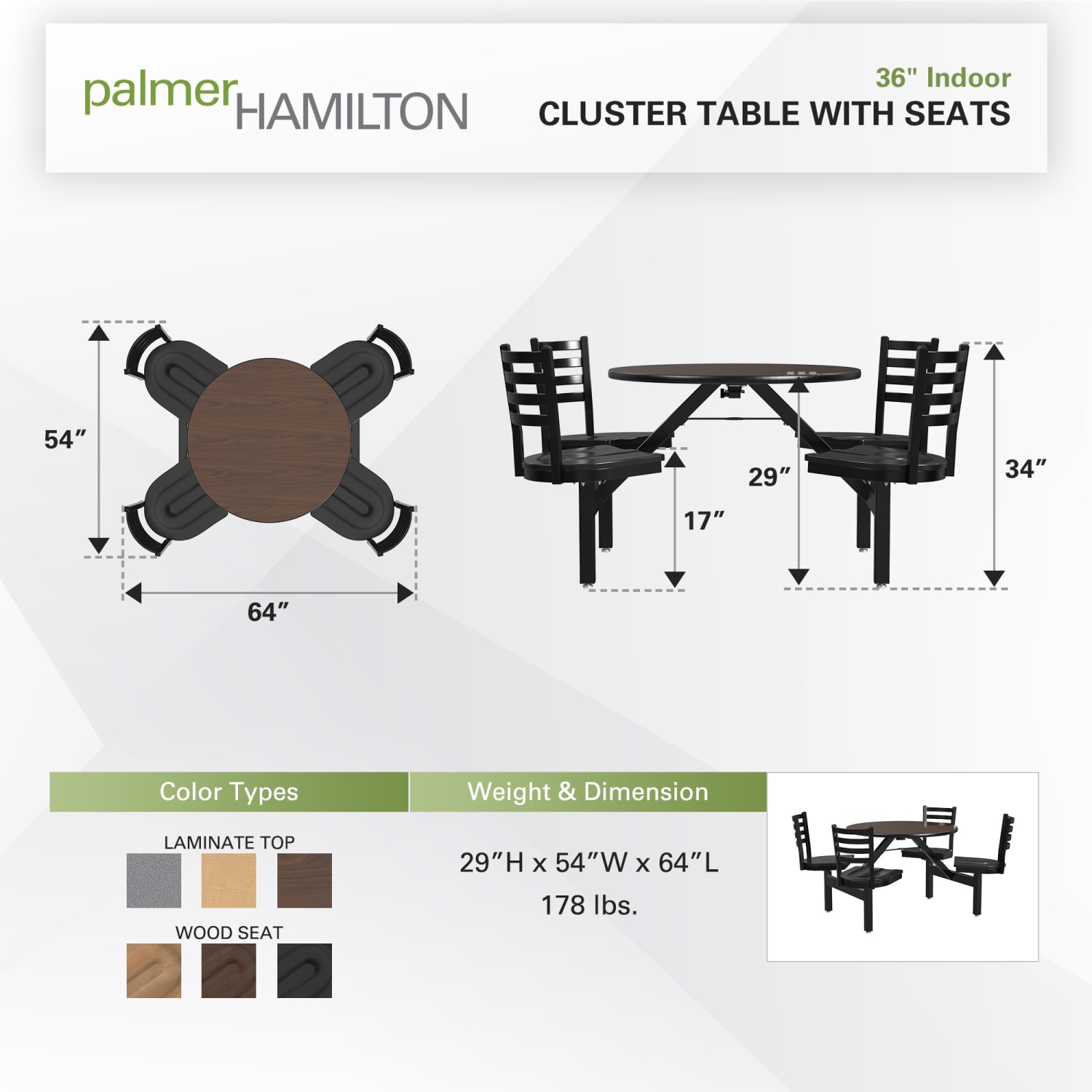 Palmer Hamilton Covey Indoor Cluster Table With 4 Seats, 29in x 54in, Montana Walnut/Black - Image 4