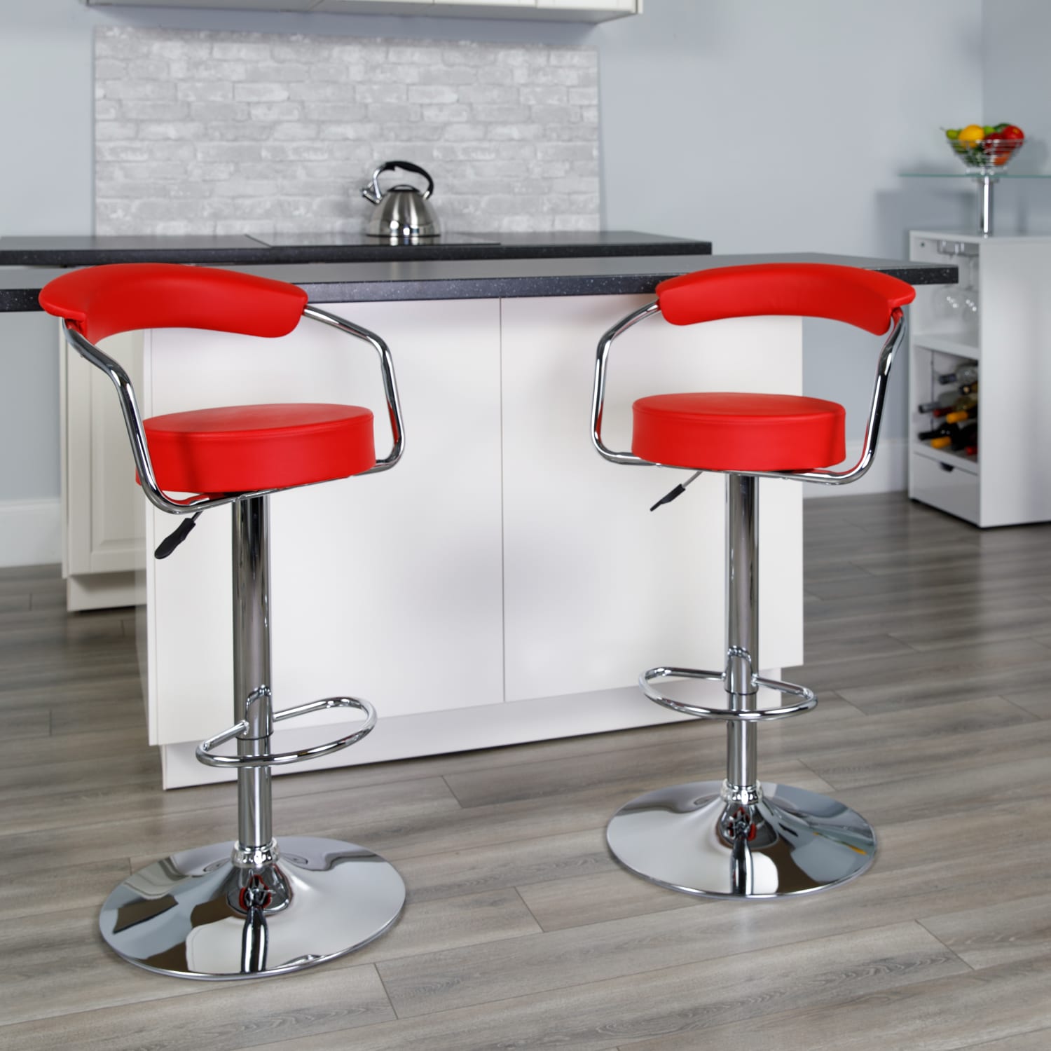 Flash Furniture Contemporary Vinyl Adjustable Height Barstool with Arms and Chrome Base Red PopularChairscom