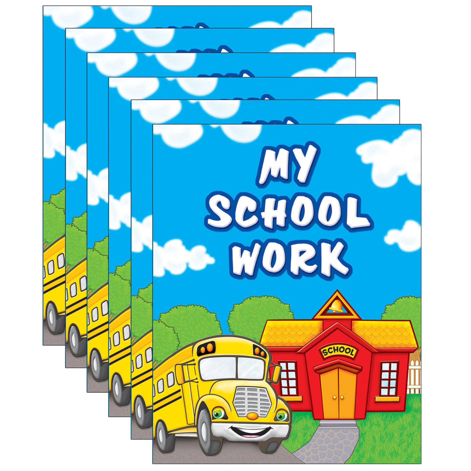 Teacher Created Resources My School Work Pocket Folders, 8-1/2in x 11in, Multicolor, Pack Of 6 Folders