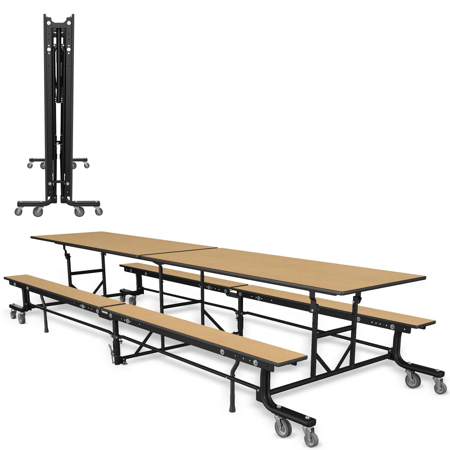 Palmer Hamilton 19F Mobile Cafeteria Bench Table, 27in x 145in, Fusion Maple - Image 3