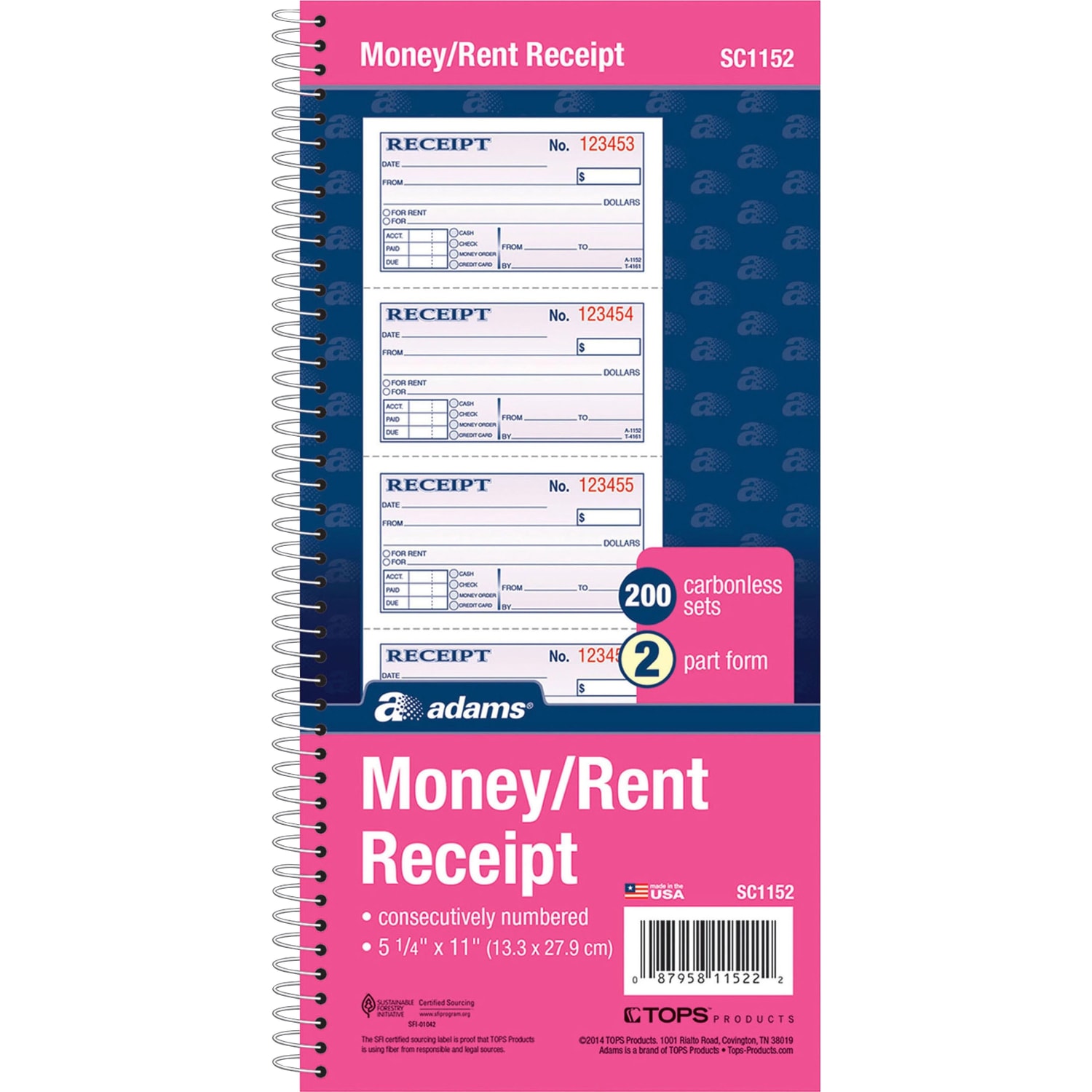 Adams Carbonless 2-Part Spiral Money/Rent Receipt Book, 11in x 5 1/4in, Book Of 200 Sets - Image 5
