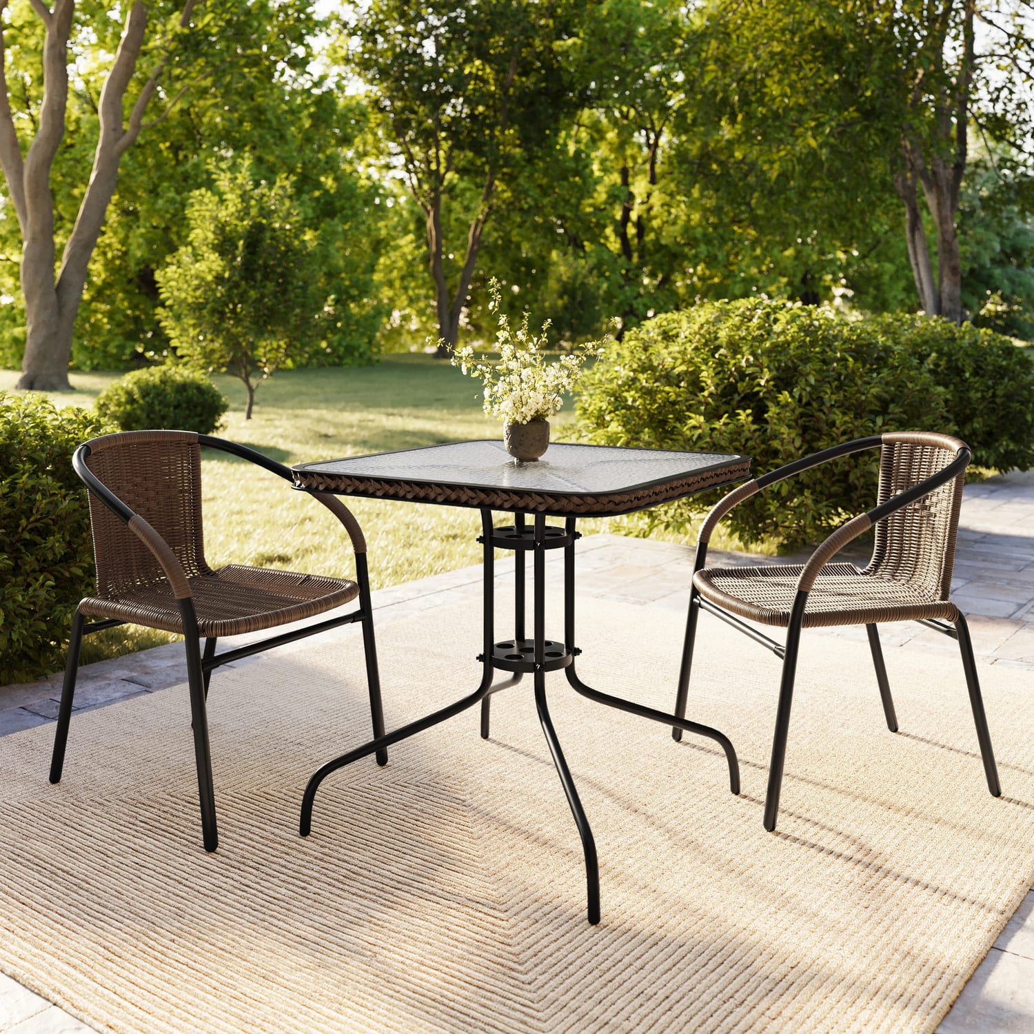 Flash Furniture Lila Restaurant Stack Chairs Medium BrownBlack Pack Of 2 Chairs PopularChairscom