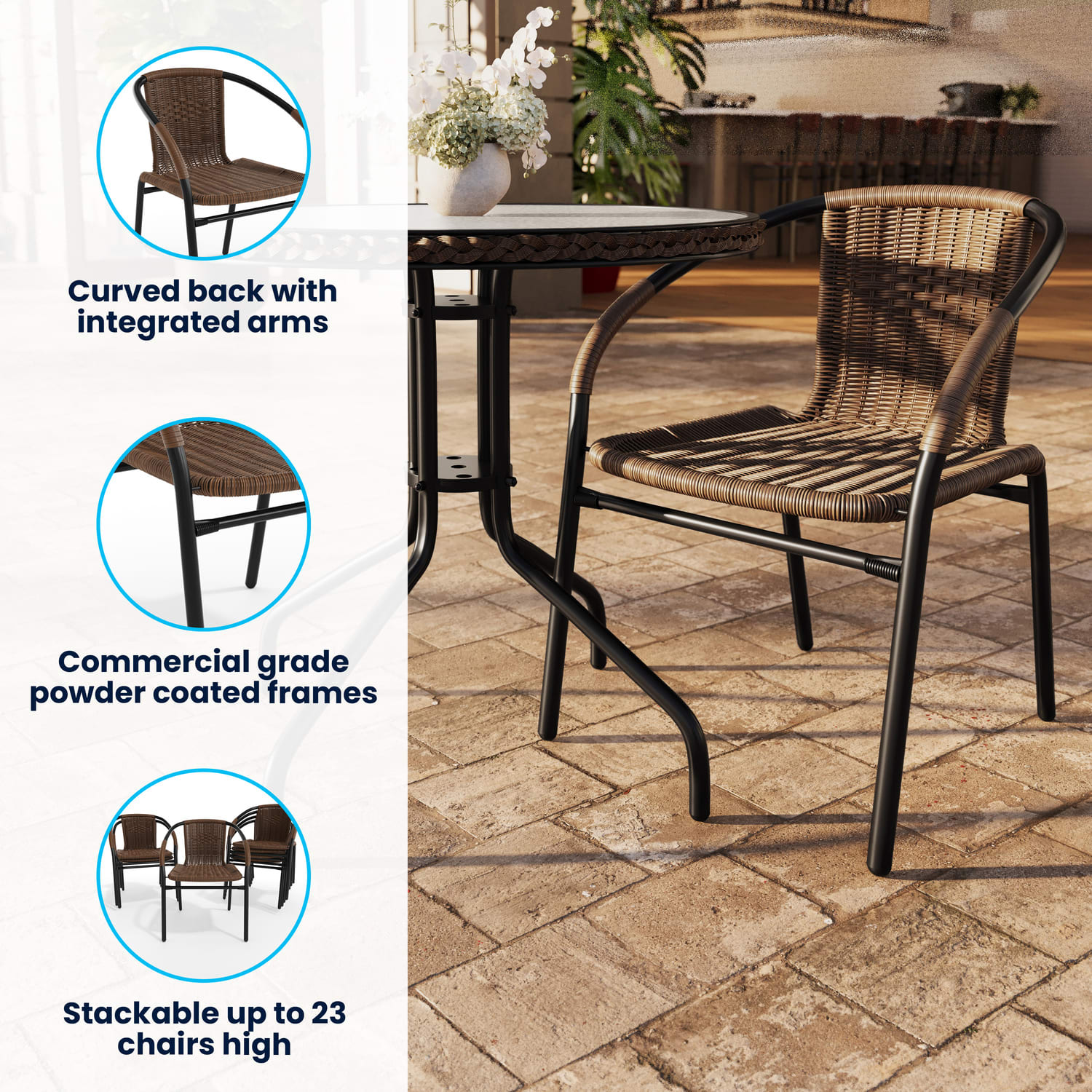 Flash Furniture Lila Restaurant Stack Chairs Medium BrownBlack Pack Of 2 Chairs PopularChairscom