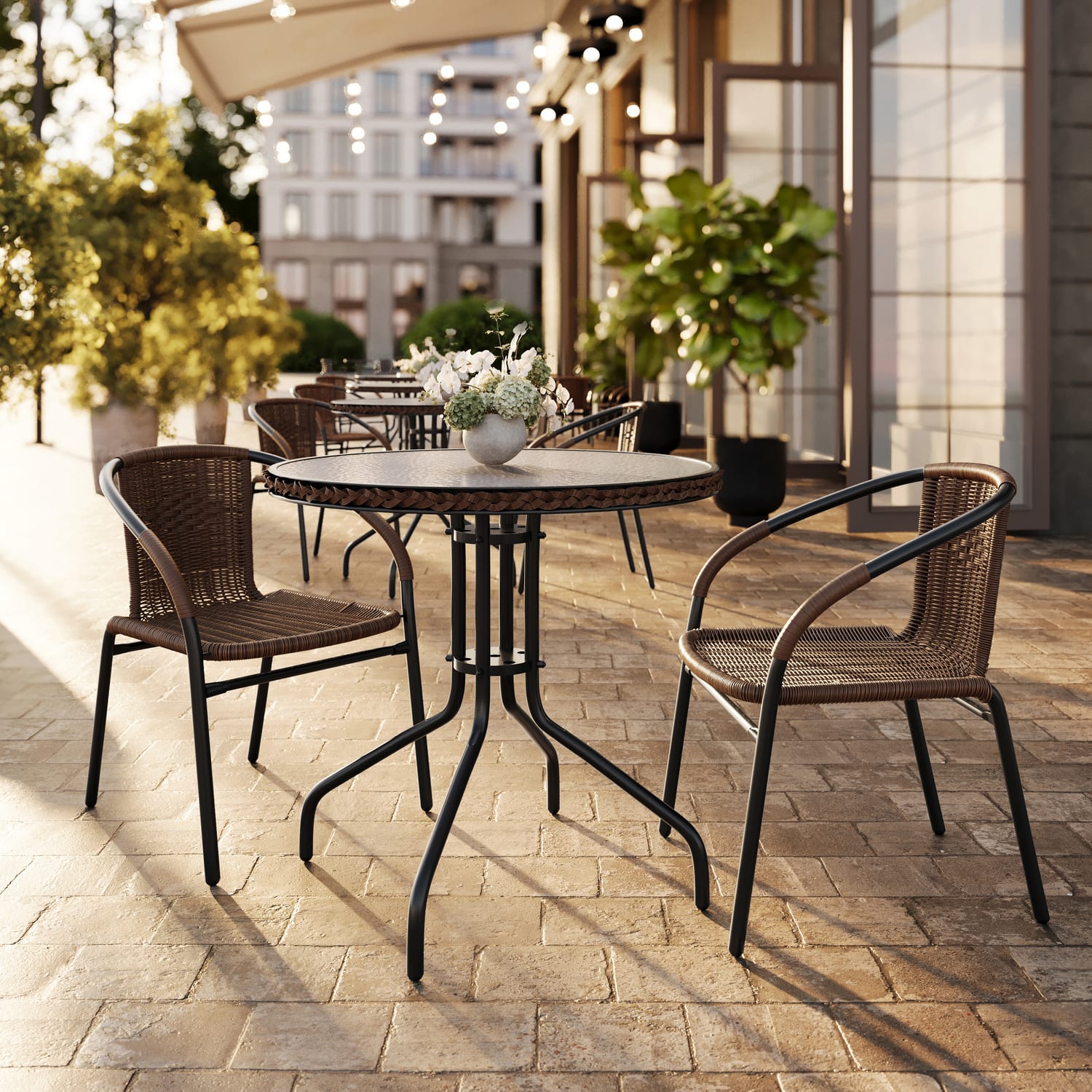 Flash Furniture Lila Restaurant Stack Chairs Medium BrownBlack Pack Of 2 Chairs PopularChairscom