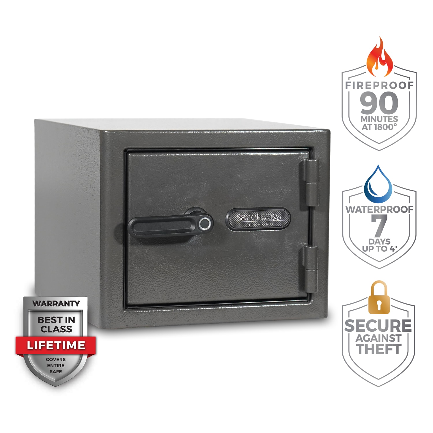 Sanctuary Diamond Biometric Lock Home/Office Safe, 0.79 Cu. Ft., Dark Grey Hammertone - Image 3