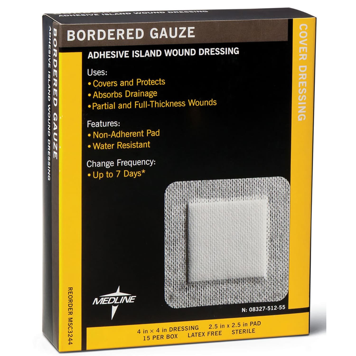 Medline Sterile Border Gauze Pads, 4in x 4in, White, 15 Pads Per Box, Case Of 10 Boxes