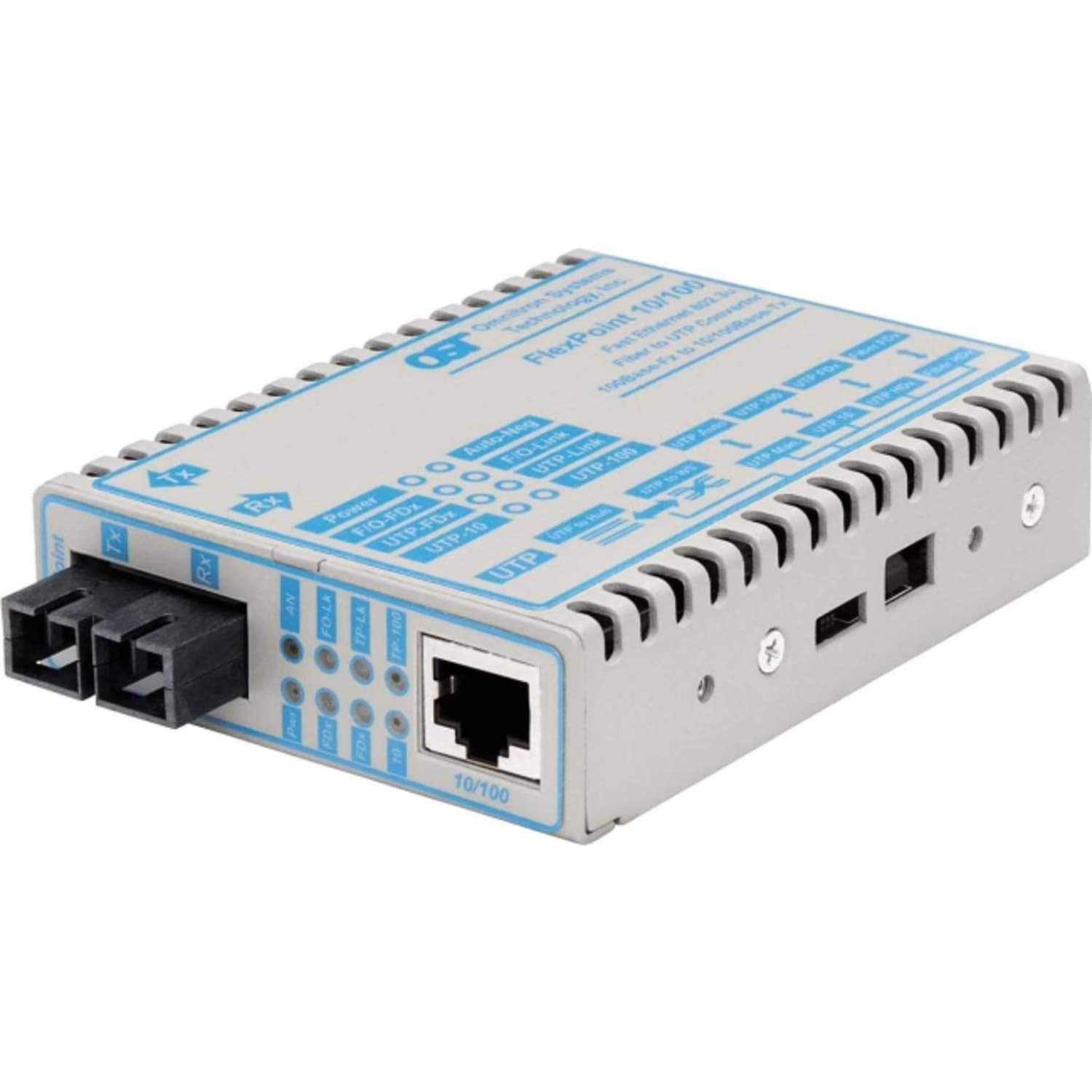 Omnitron FlexPoint 10/100 Ethernet Fiber Media Converter RJ45 SC Multimode 5km - 1x 10/100BASE-TX; 1x 100BASE-FX; No Power Adapter; Lifetime Warranty - Image 3