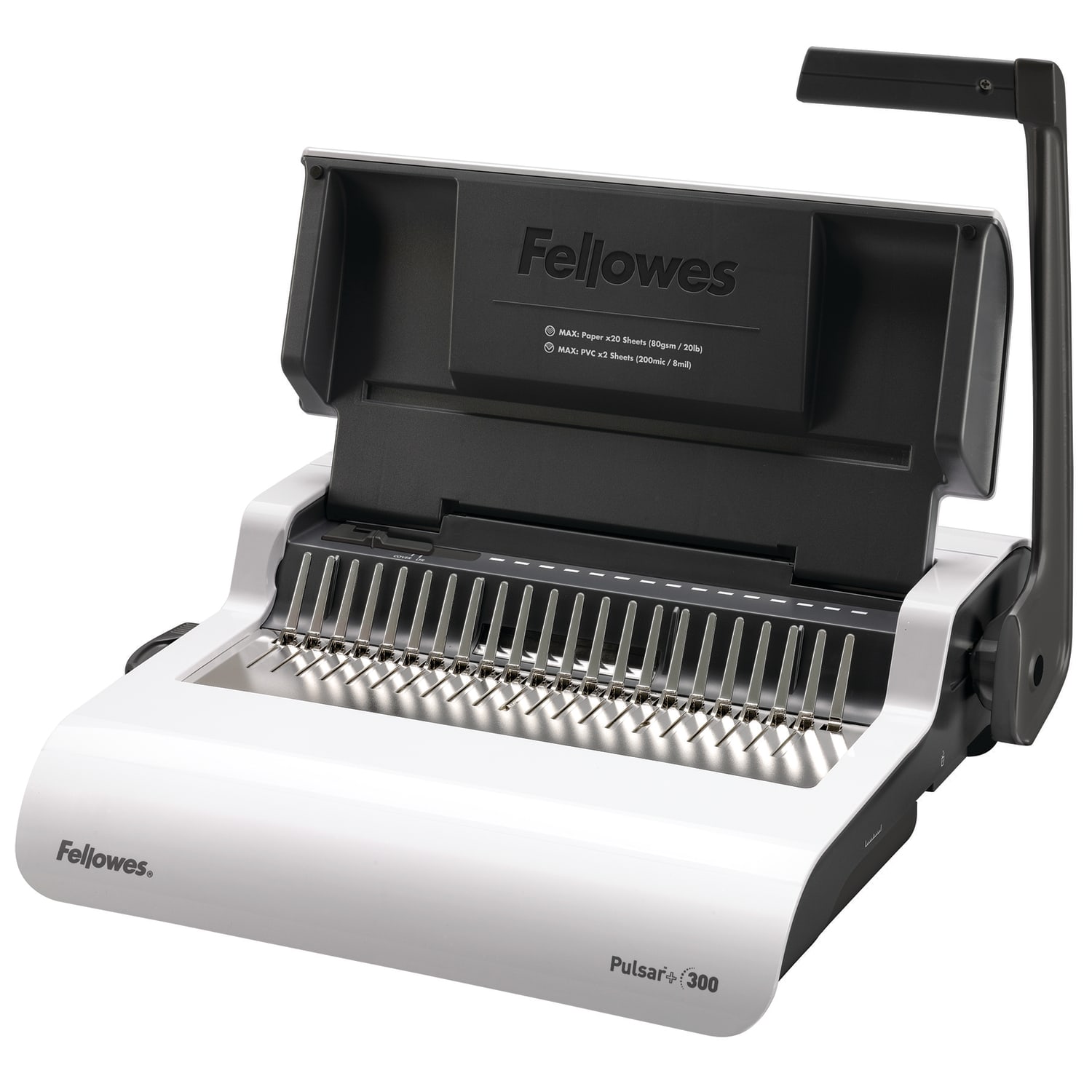 Fellowes Pulsar 300 Manual Comb Binding Machine, 300 Sheet Capacity, 5.1inH x 18.1inW x 15.4inD, White - Image 3
