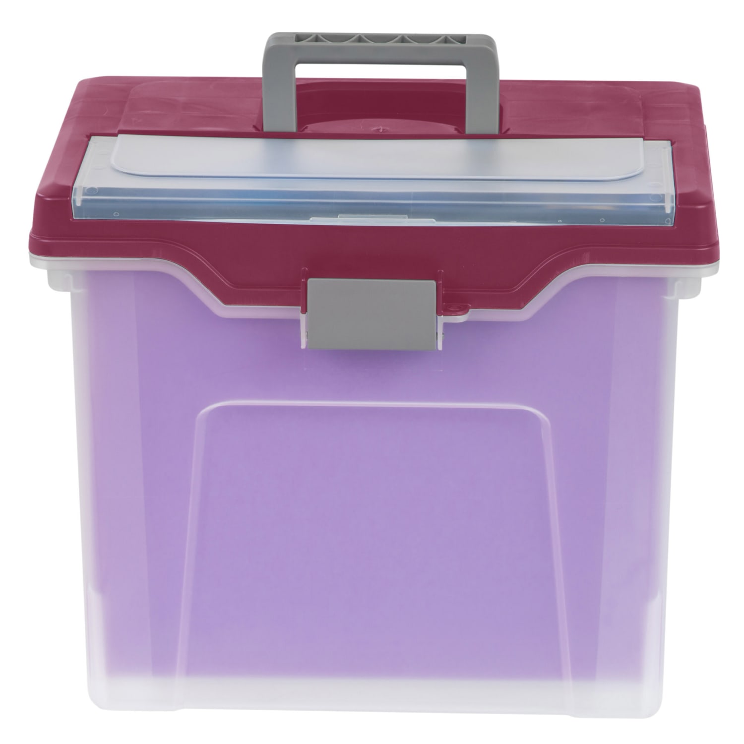 Office Depot Brand Mobile File Box, Large, Letter Size, 11 5/8inH x 13 3/6inW x 10inD, Clear/Burgundy - Image 3