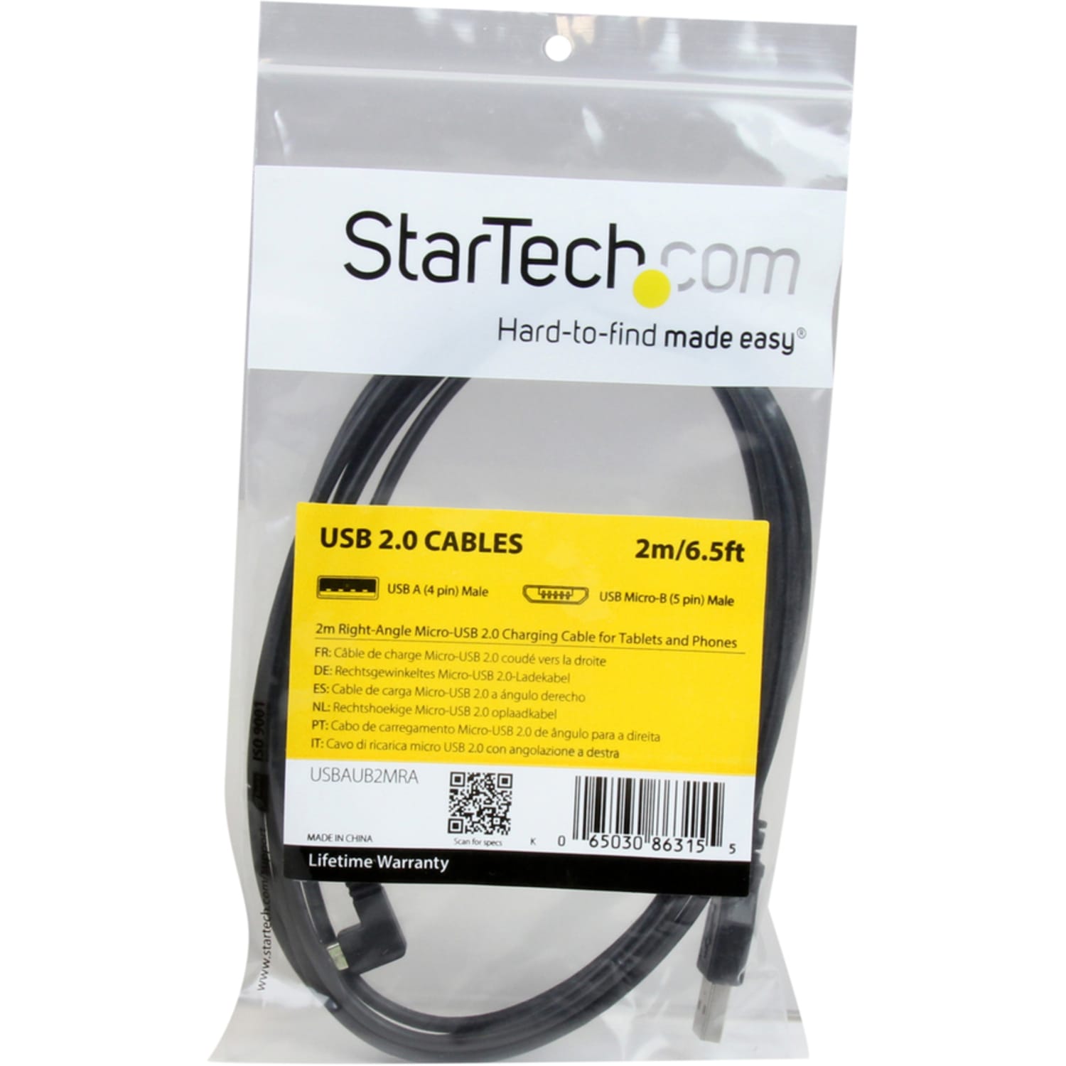StarTech.com 2m 6 ft Right Angle Micro-USB Charge and Sync Cable M/M - USB 2.0 A to Micro USB - 24 AWG - USBAUB2MRA - Image 5