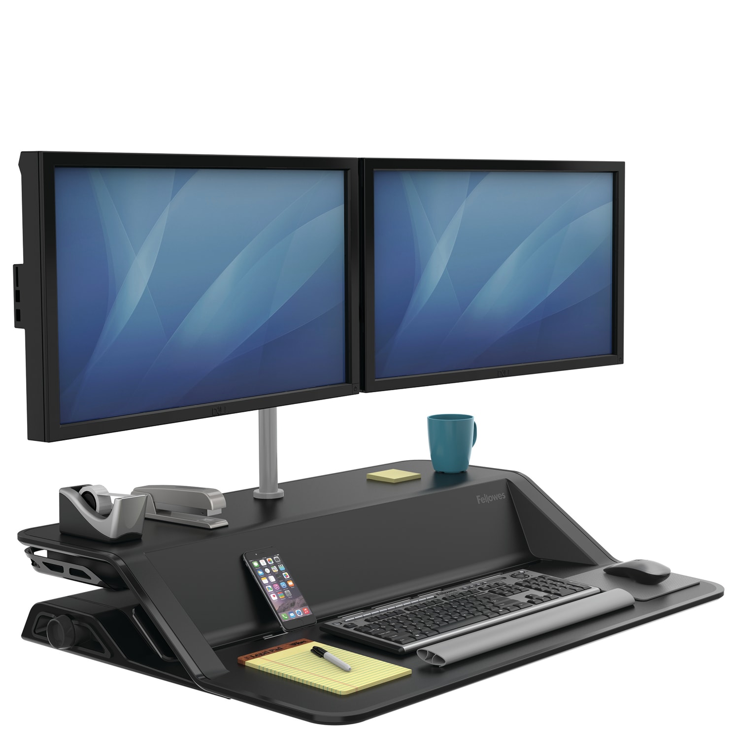 Fellowes Lotus Dual-Monitor Arm Kit, 16 1/2inH x 28 1/2inW x 5 1/2inD, Black - Image 4