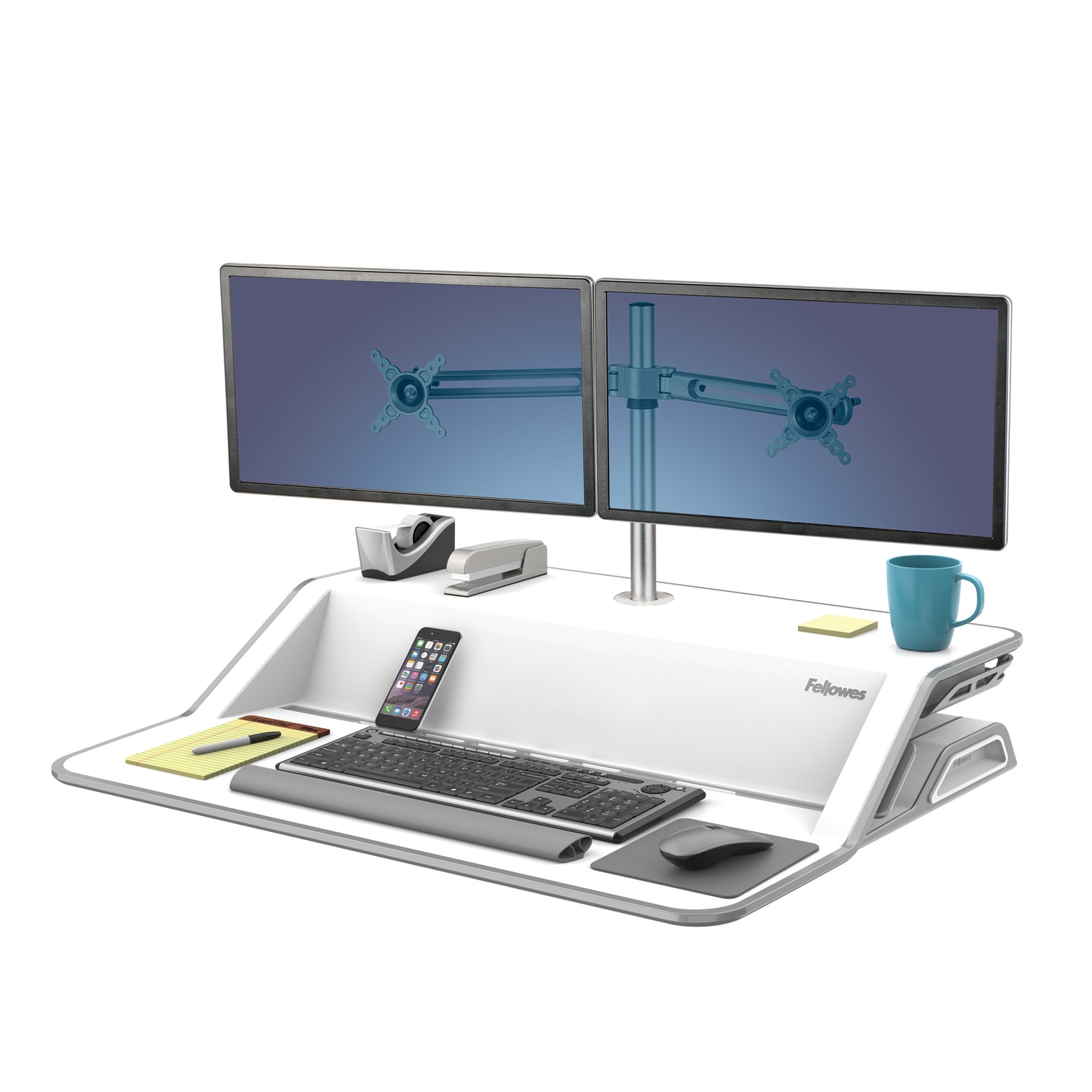 Fellowes Lotus Dual-Monitor Arm Kit, 16 1/2inH x 28 1/2inW x 5 1/2inD, Black - Image 5