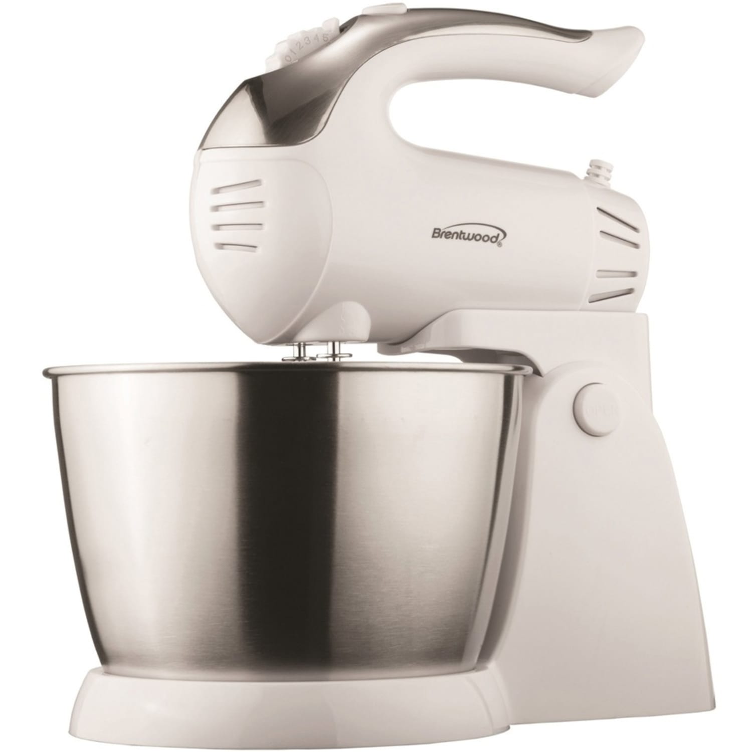 Brentwood 5-Speed Stand Mixer With Stainless Steel Bowl, White/Stainless Steel - Image 3