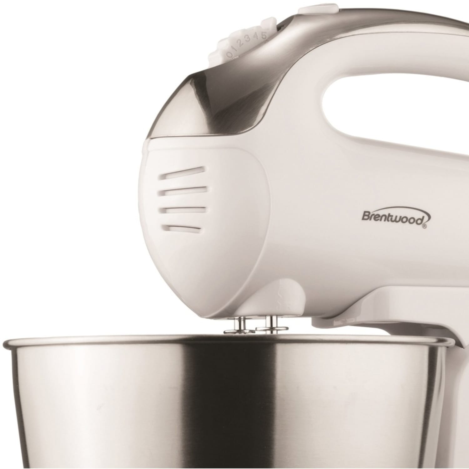 Brentwood 5-Speed Stand Mixer With Stainless Steel Bowl, White/Stainless Steel - Image 4
