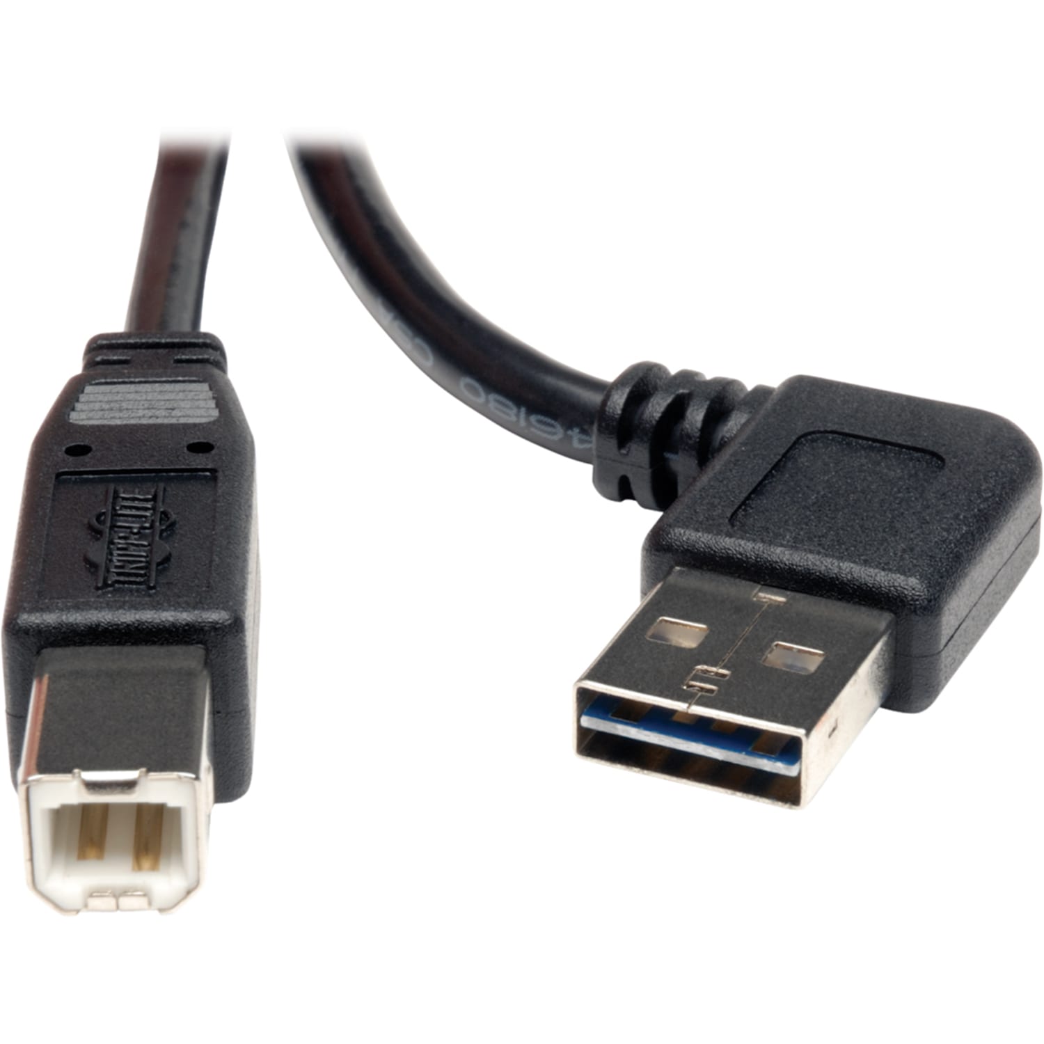 Eaton Tripp Lite Series Universal Reversible USB 2.0 Cable (Right / Left-Angle Reversible A to B M/M), 3 ft. (0.91 m) - USB cable - USB Type B (M) to USB (M) - USB 2.0 - 3 ft - 90 deg. connector, molded, right-angled connector - black - Image 3