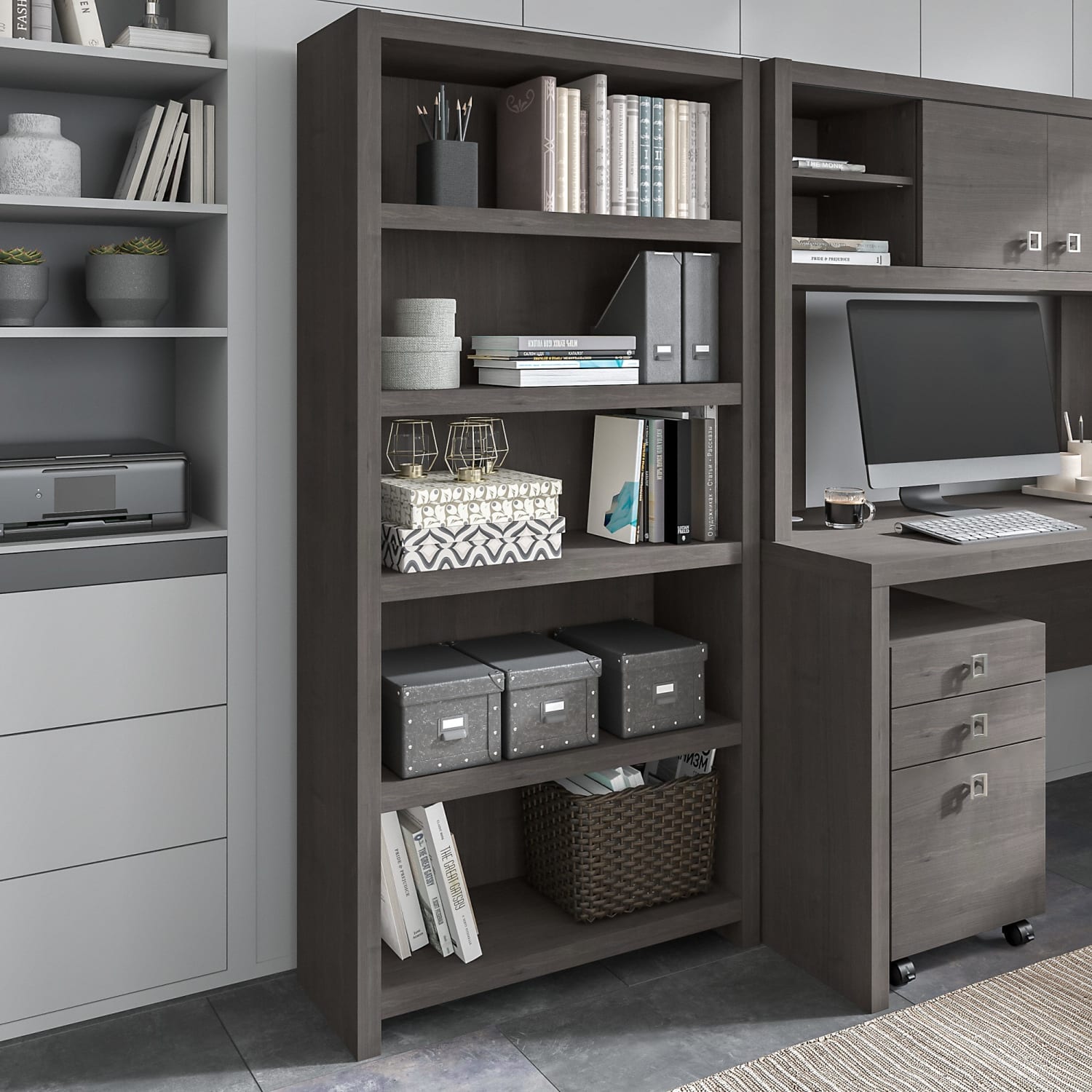 Bush Business Furniture Echo 66inH 5-Shelf Bookcase, Charcoal Maple, Standard Delivery - Image 3