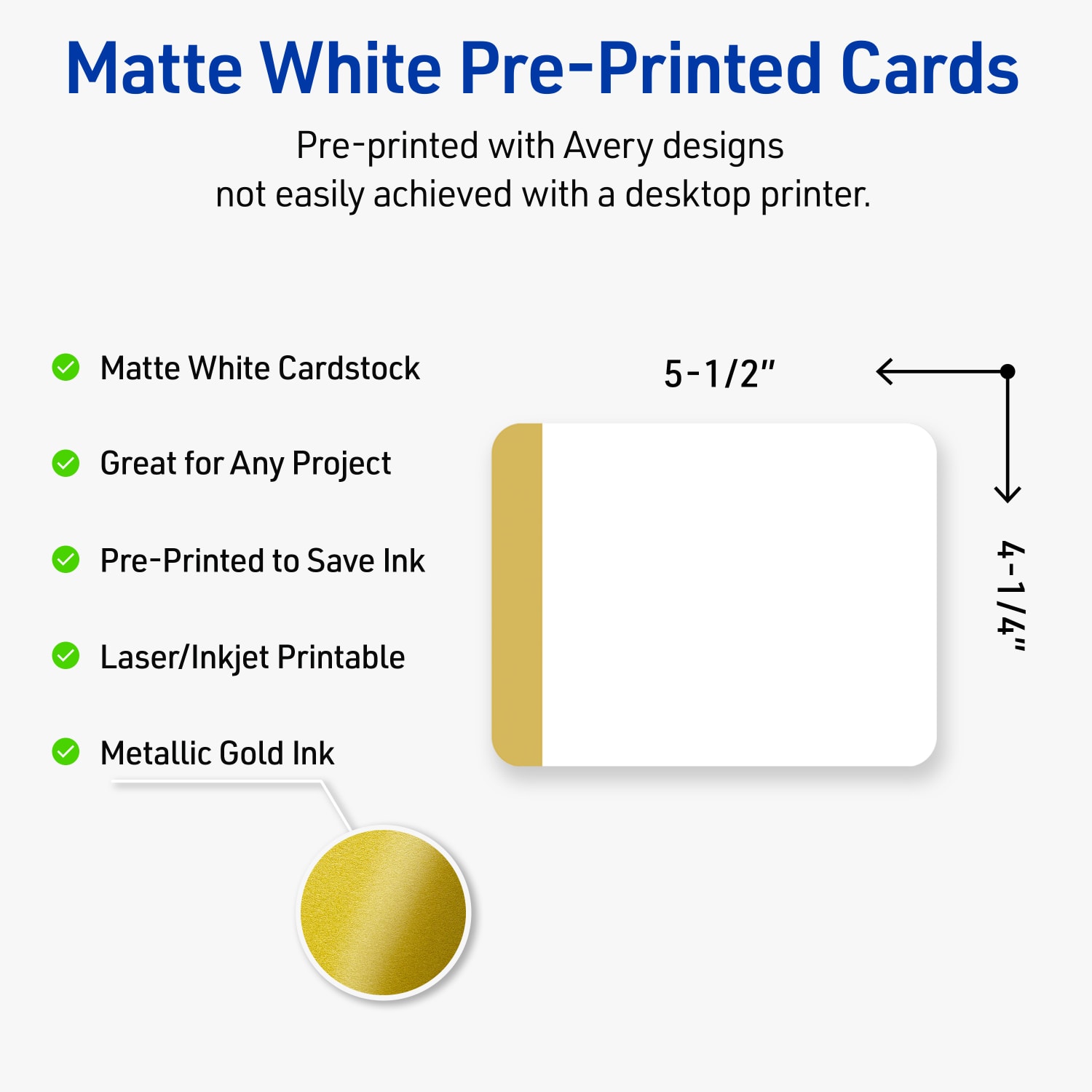 Avery Printable Postcards With Sure Feed Technology, 4.25in x 5-1/2in, Matte White With Preprinted Gold-Dipped Edge, Pack Of 20 - Image 4