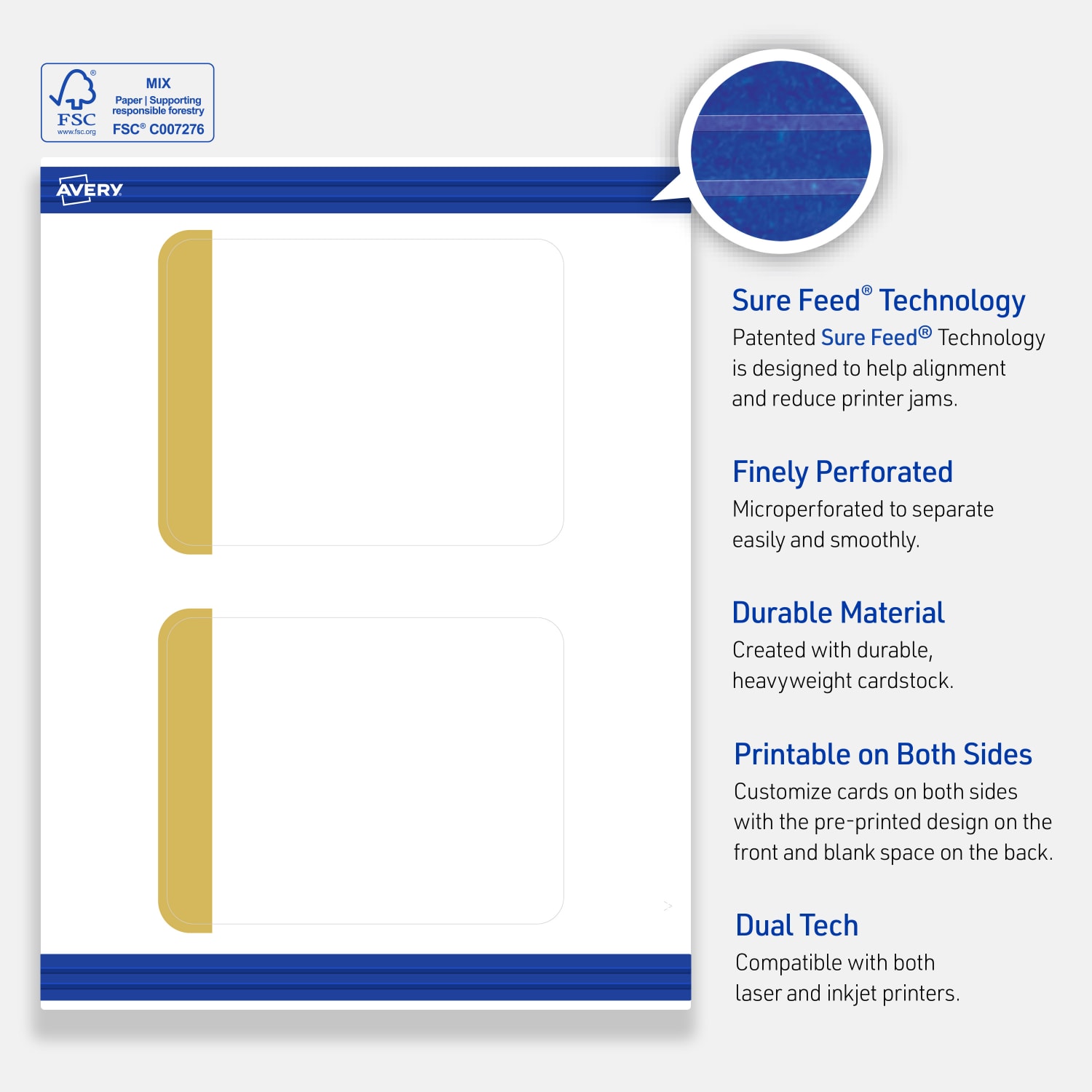 Avery Printable Postcards With Sure Feed Technology, 4.25in x 5-1/2in, Matte White With Preprinted Gold-Dipped Edge, Pack Of 20 - Image 5