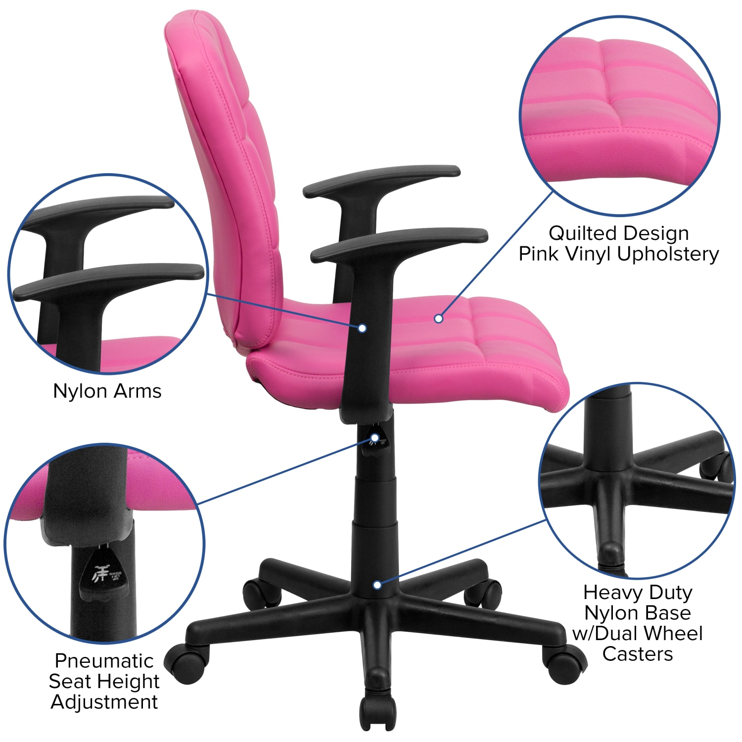 Flash Furniture Quilted Vinyl MidBack Swivel Task Chair PinkBlack PopularChairscom Flash Furniture Quilted Vinyl Mid Back Swivel Task Chair PinkBlack PopularChairscom
