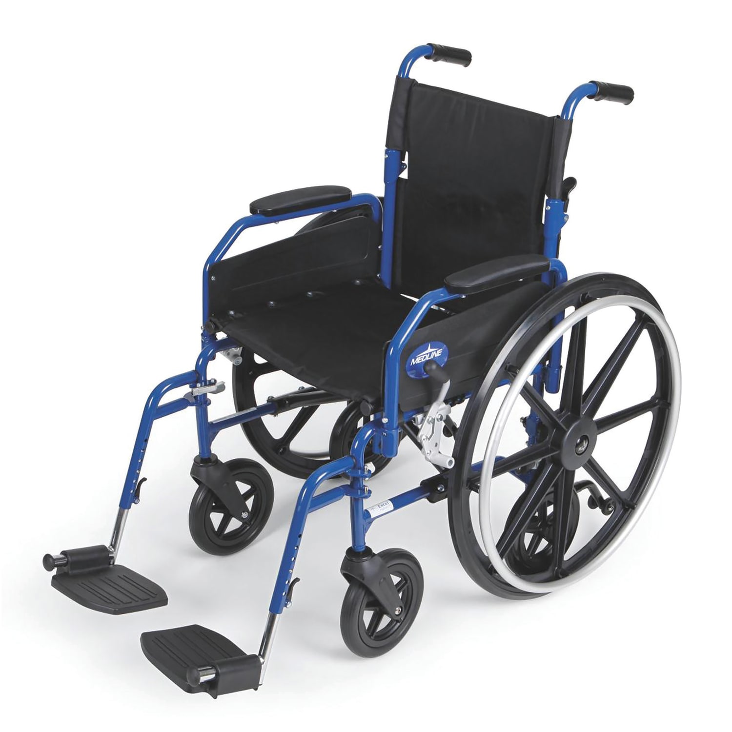 Medline Hybrid 2 Transport Wheelchair, 16in Seat, Blue - Image 3