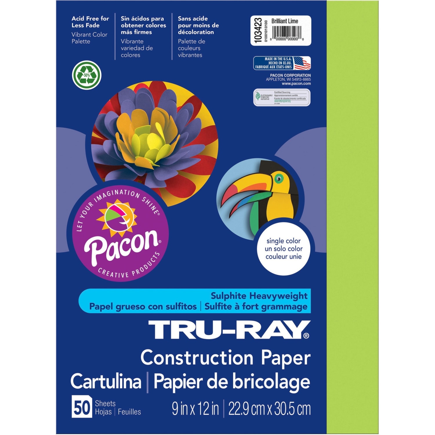 Tru-Ray Construction Paper, 50% Recycled, 9in x 12in Brilliant Lime, Pack Of 50 - Image 3