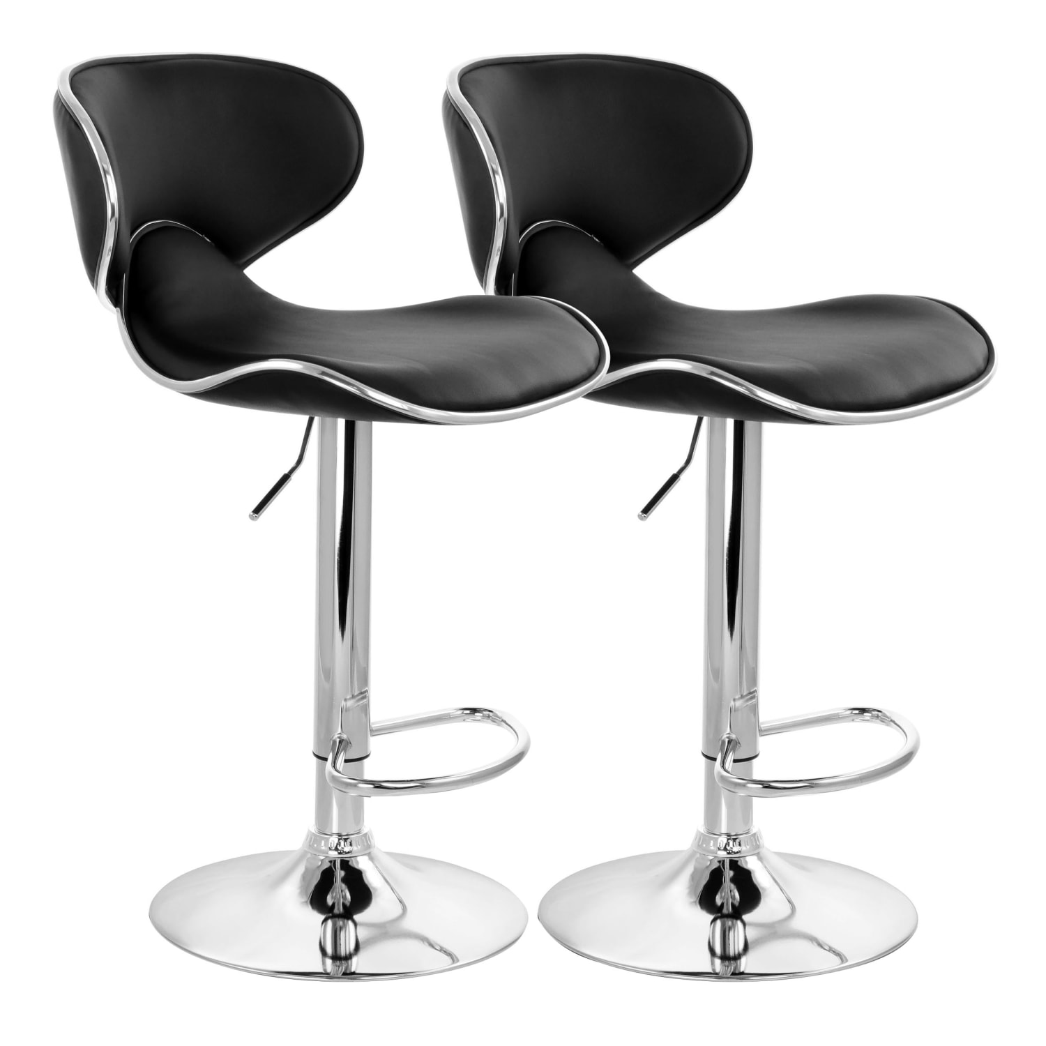Elama Slim Faux Leather Adjustable Bar Stools BlackChrome Set Of 2 Stools PopularChairscom Elama Slim Faux Leather Adjustable Bar Stools BlackChrome Set Of 2 Stools PopularChairscom