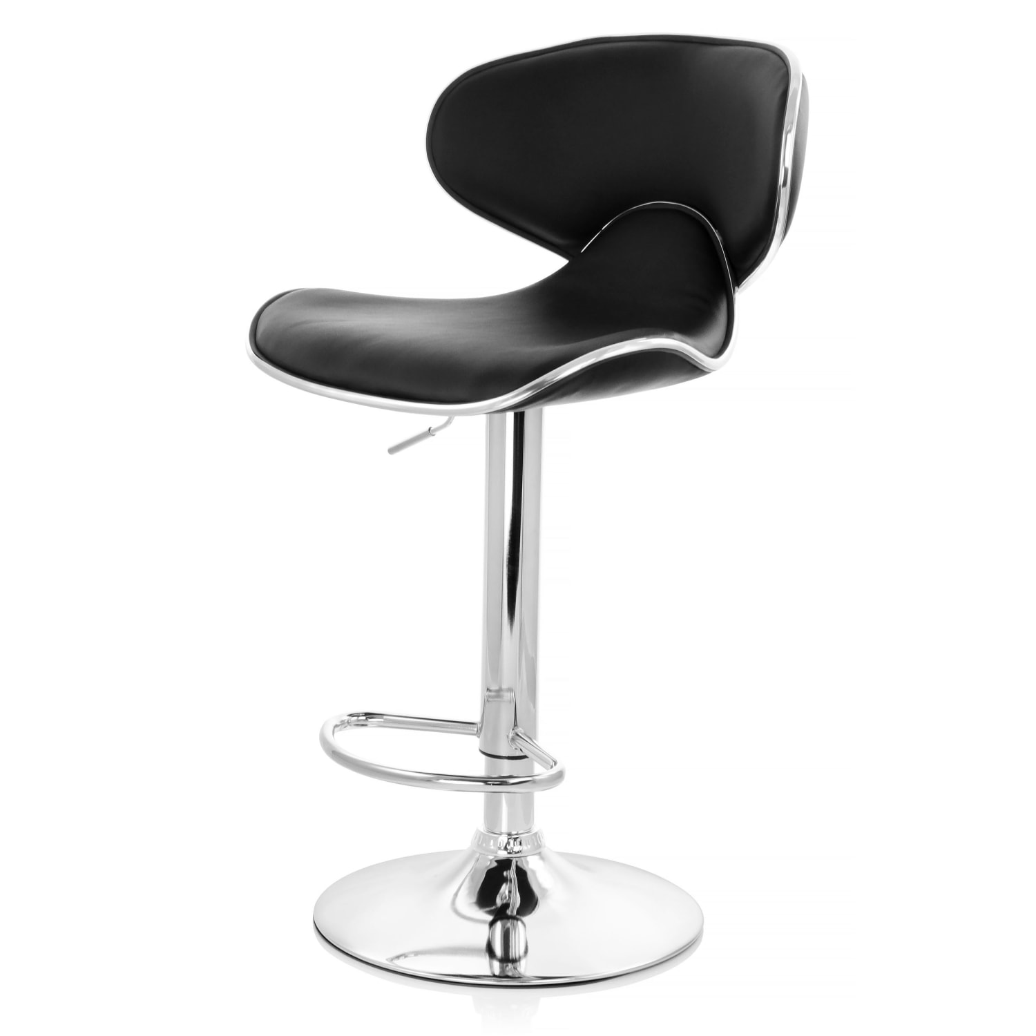 Elama Slim Faux Leather Adjustable Bar Stools, Black/Chrome, Set Of 2 Stools - Image 3